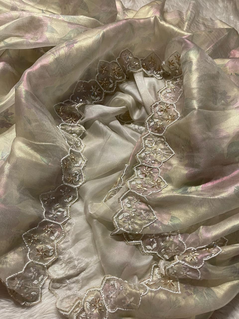 DAFFODIL-BEIGE CREAM SAREE