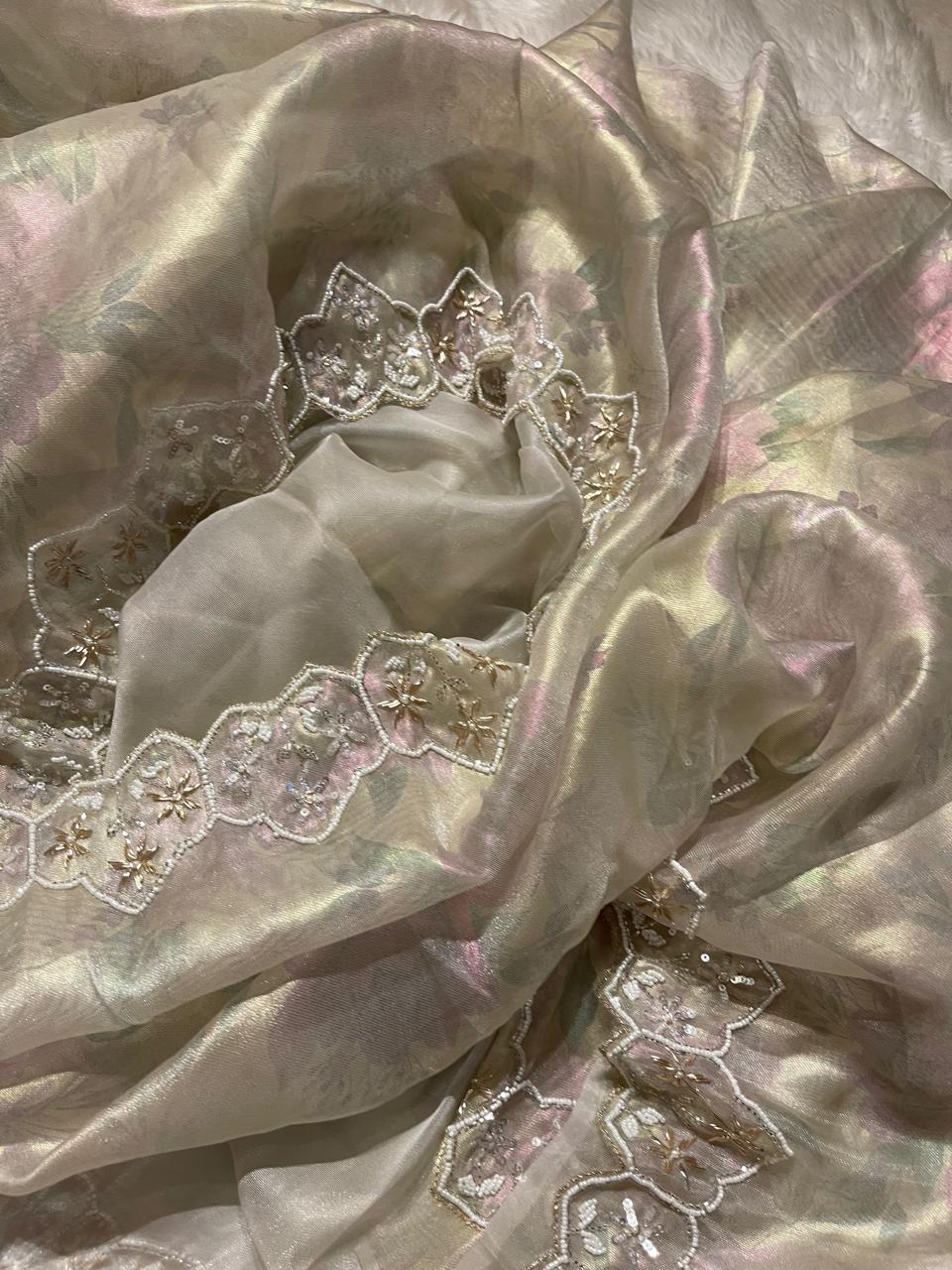DAFFODIL-BEIGE CREAM SAREE