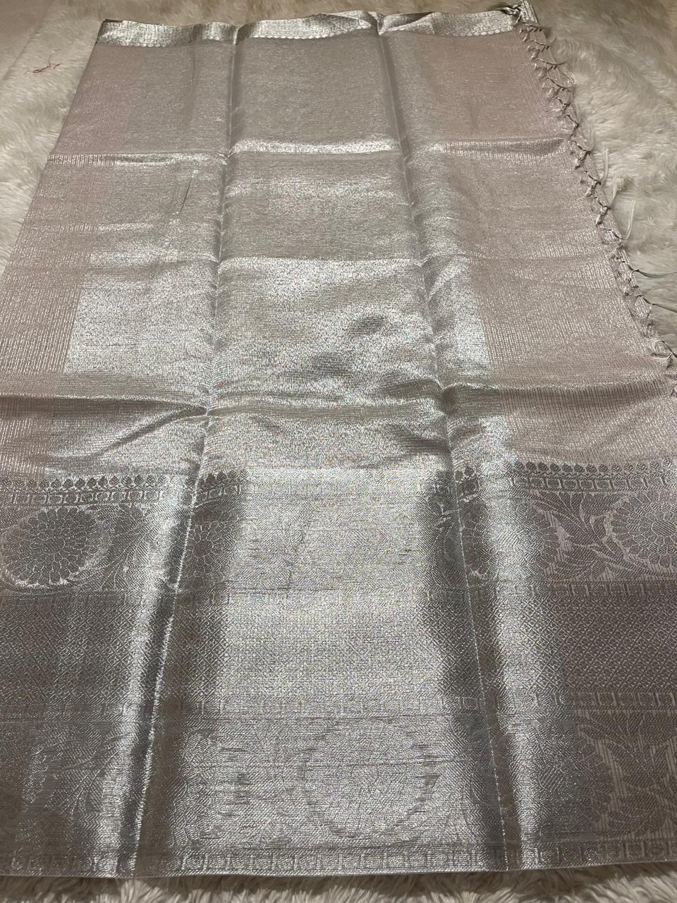 GOLDEN DAZZLE-CLOUD GRAY SAREE