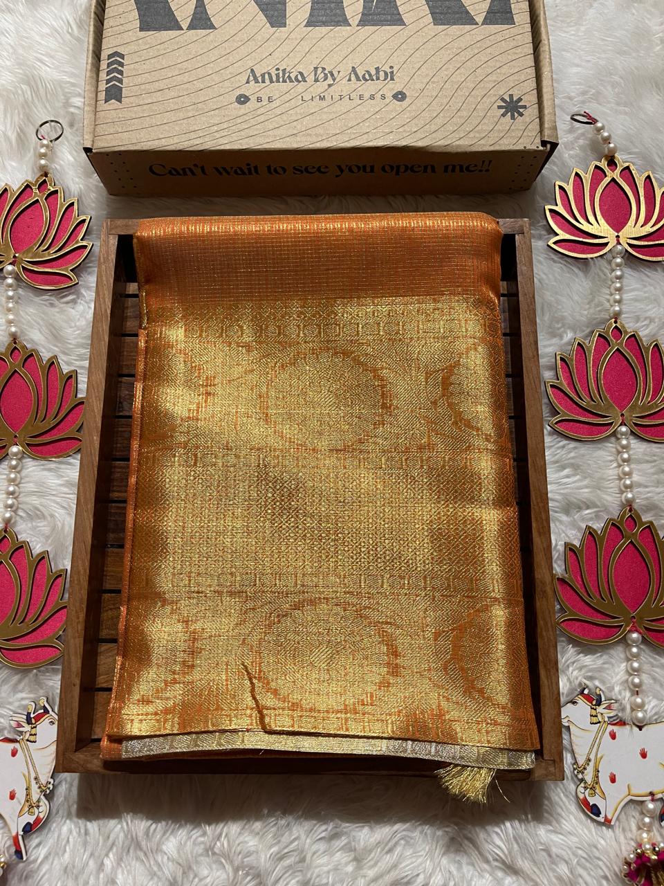 GOLDEN DAZZLE-ORANGE SAREE