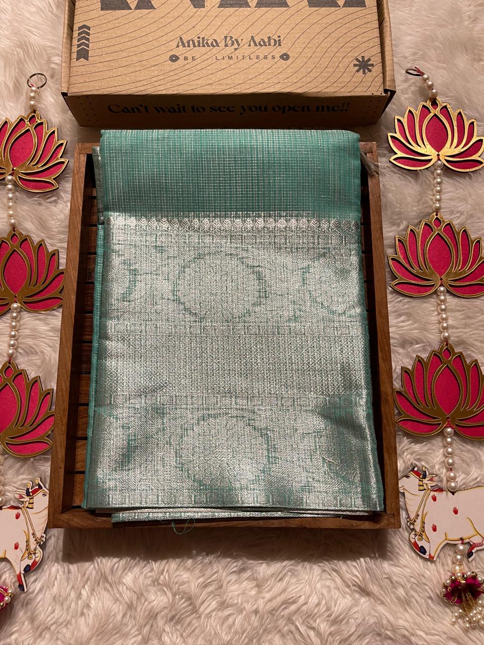 GOLDEN DAZZLE-LIGHT TURQUOISE SAREE