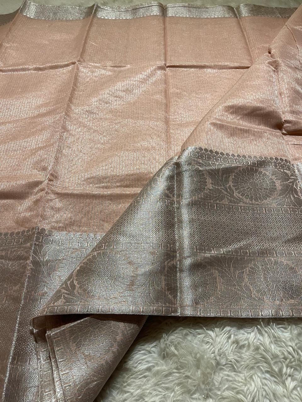 GOLDEN DAZZLE-BABY PEACH SAREE