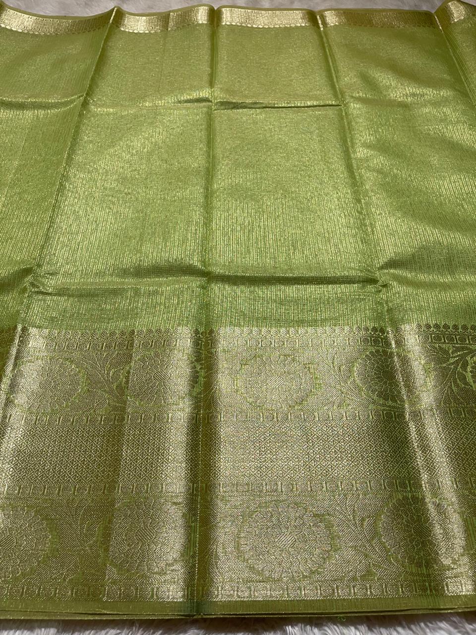 GOLDEN DAZZLE-PEAR GREEN SAREE