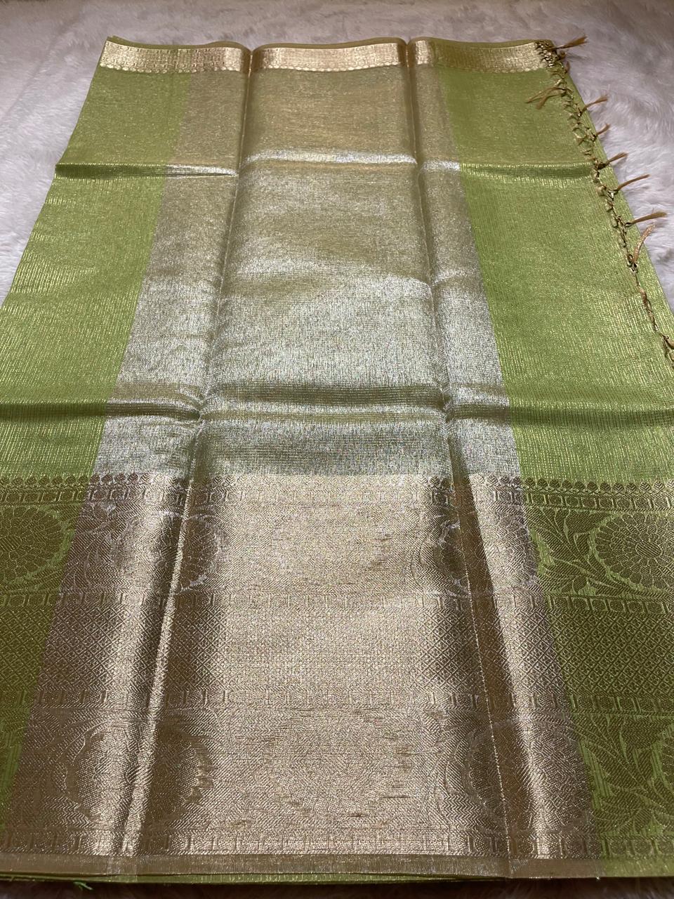 GOLDEN DAZZLE-PEAR GREEN SAREE