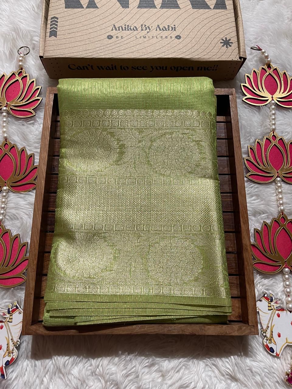 GOLDEN DAZZLE-PEAR GREEN SAREE