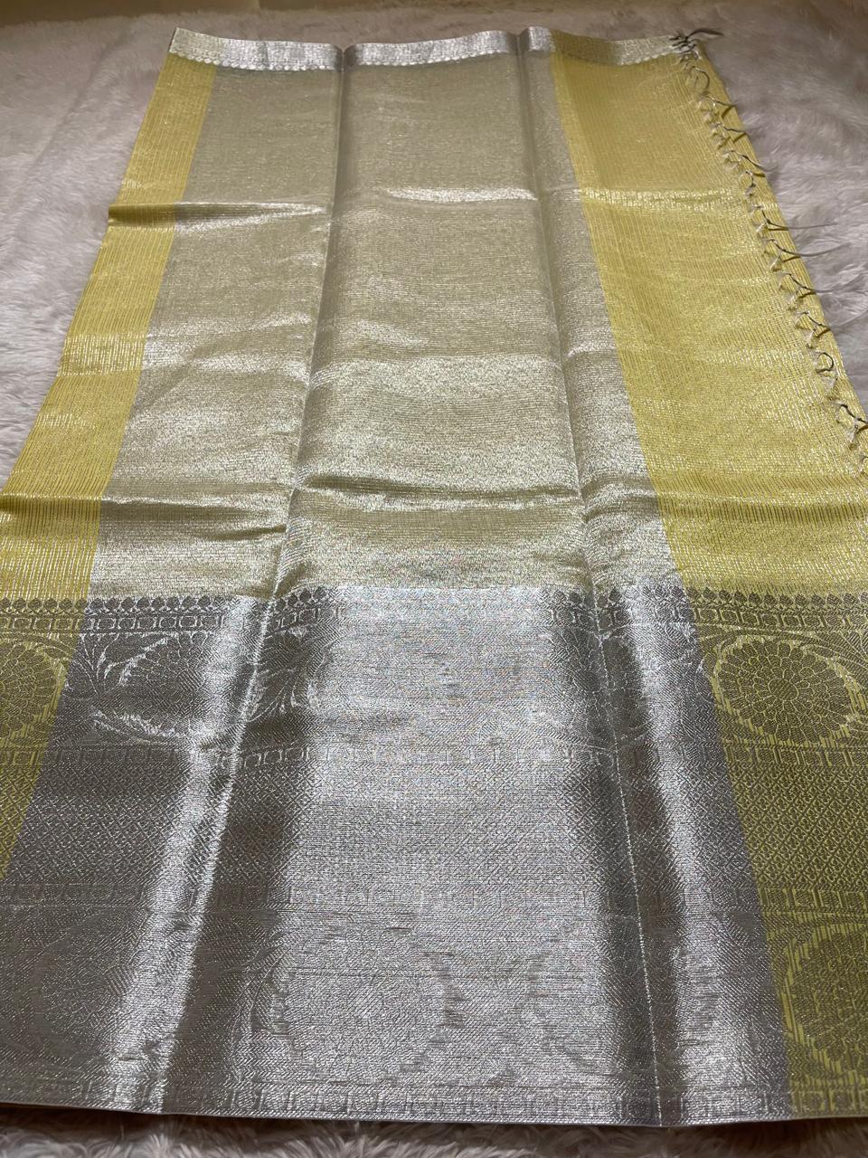 GOLDEN DAZZLE-LIGHT LEMONGRASS SAREE