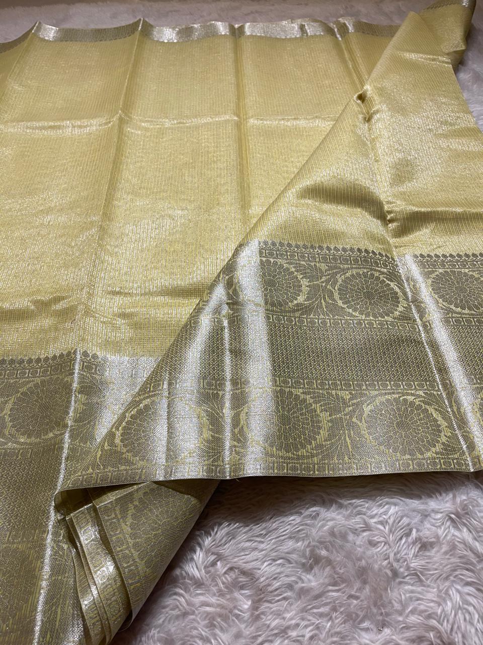 GOLDEN DAZZLE-LIGHT LEMONGRASS SAREE