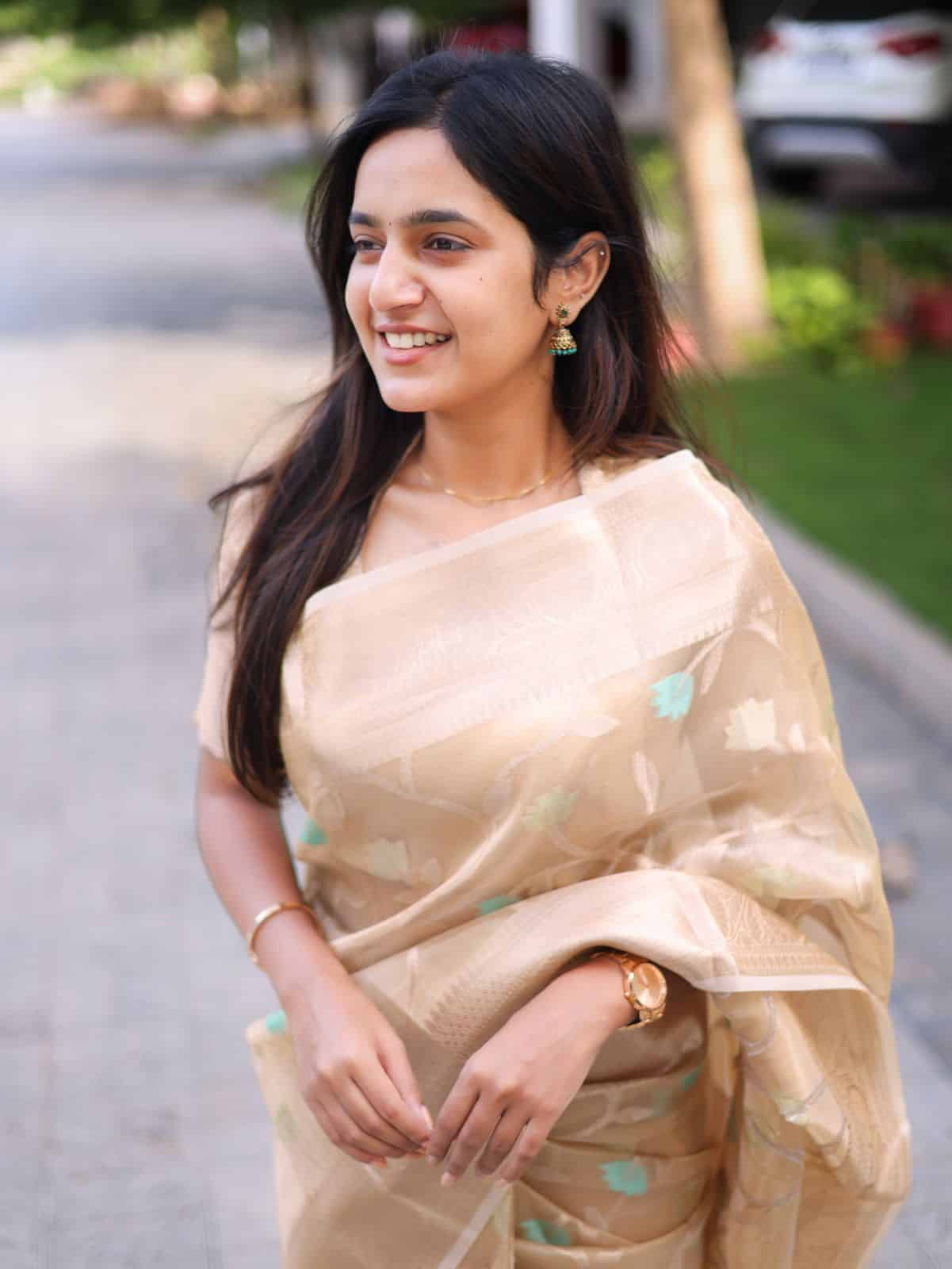 OREGANO - FLORAL PASTEL BEIGE GOLD SAREE