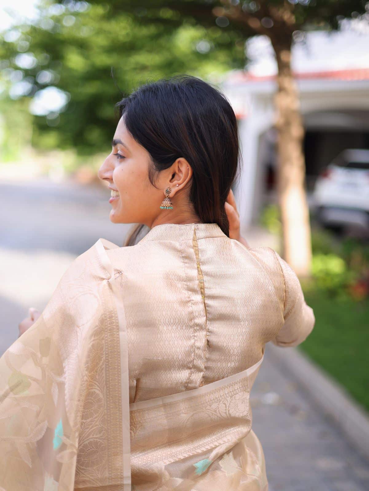 OREGANO - FLORAL PASTEL BEIGE GOLD SAREE