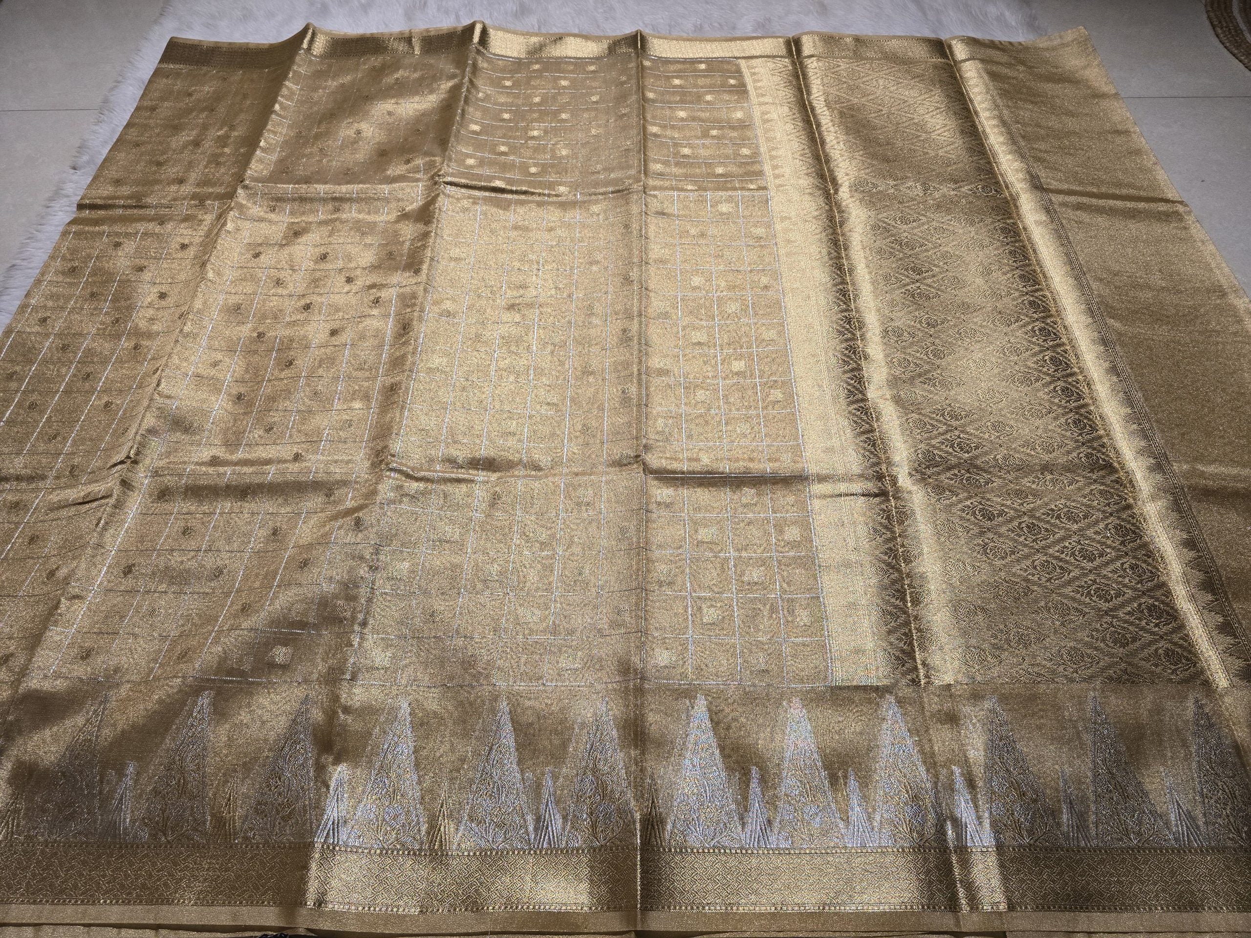 RADHI CHECKS-PASTEL GOLD SAREE