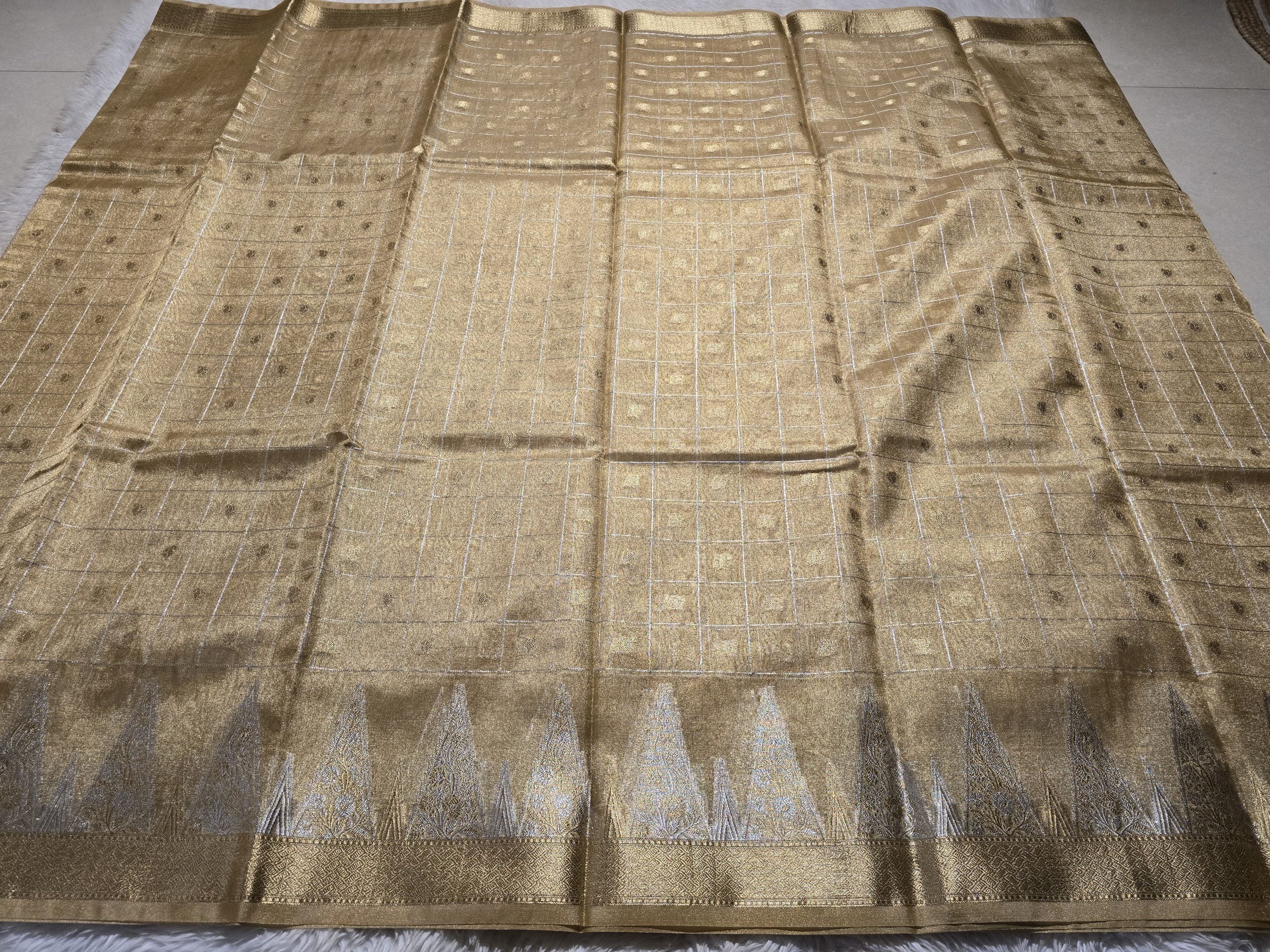 RADHI CHECKS-PASTEL GOLD SAREE