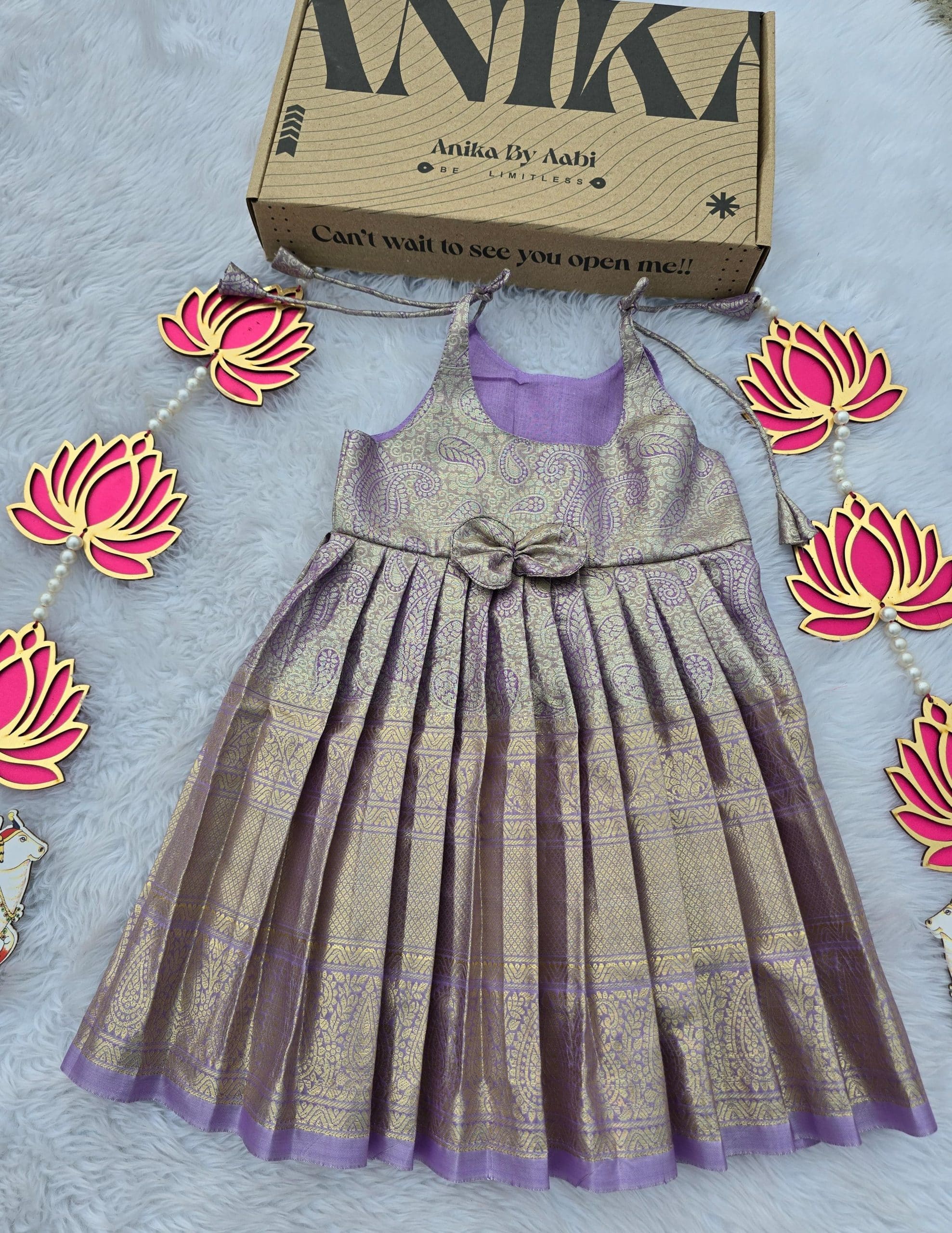 SWAYAM KIDS FROCK-PASTEL LILAC MANGO BIG BORDER