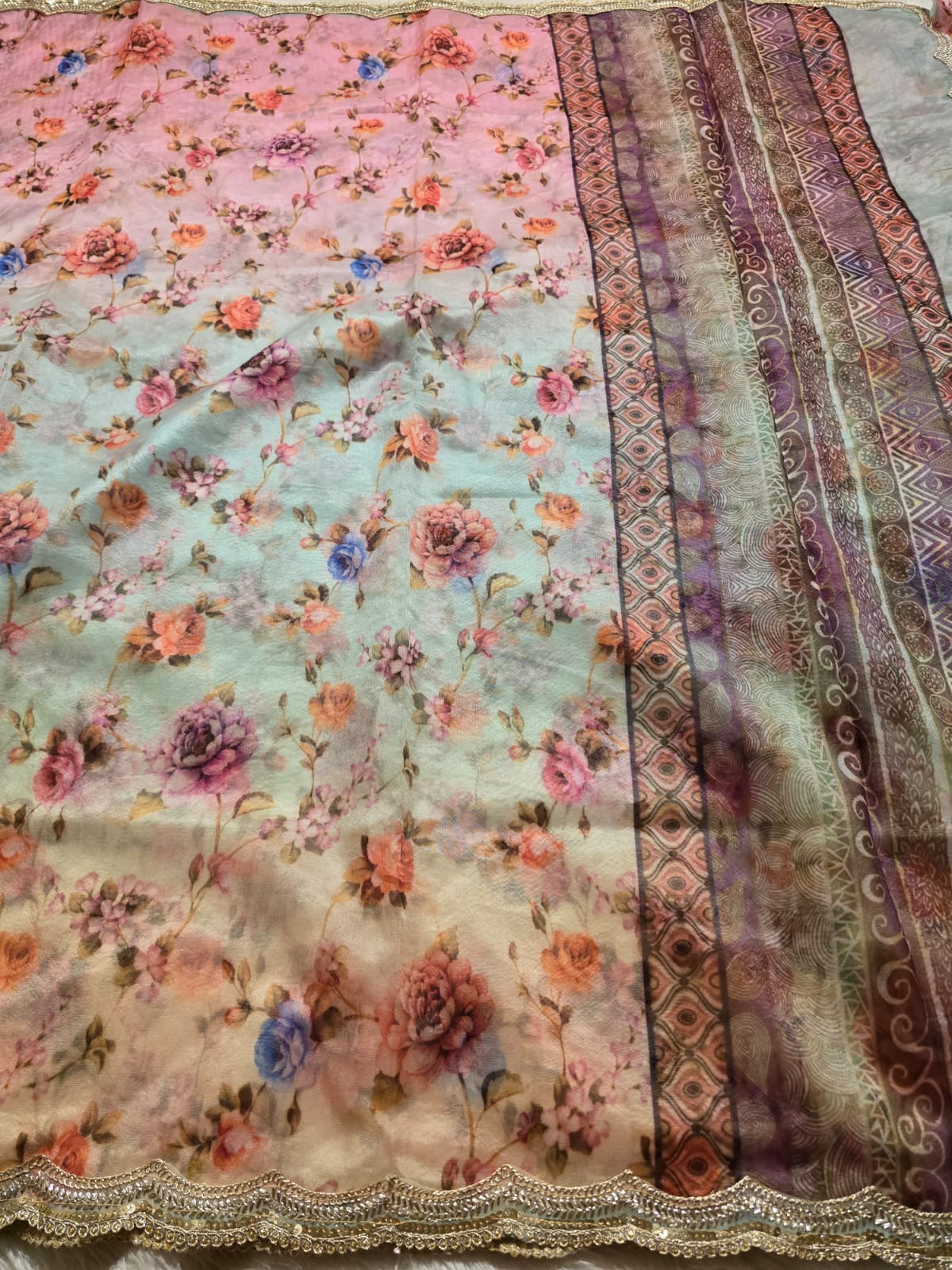 ORGANZA LACE-FLORAL ELEGANCE SAREE