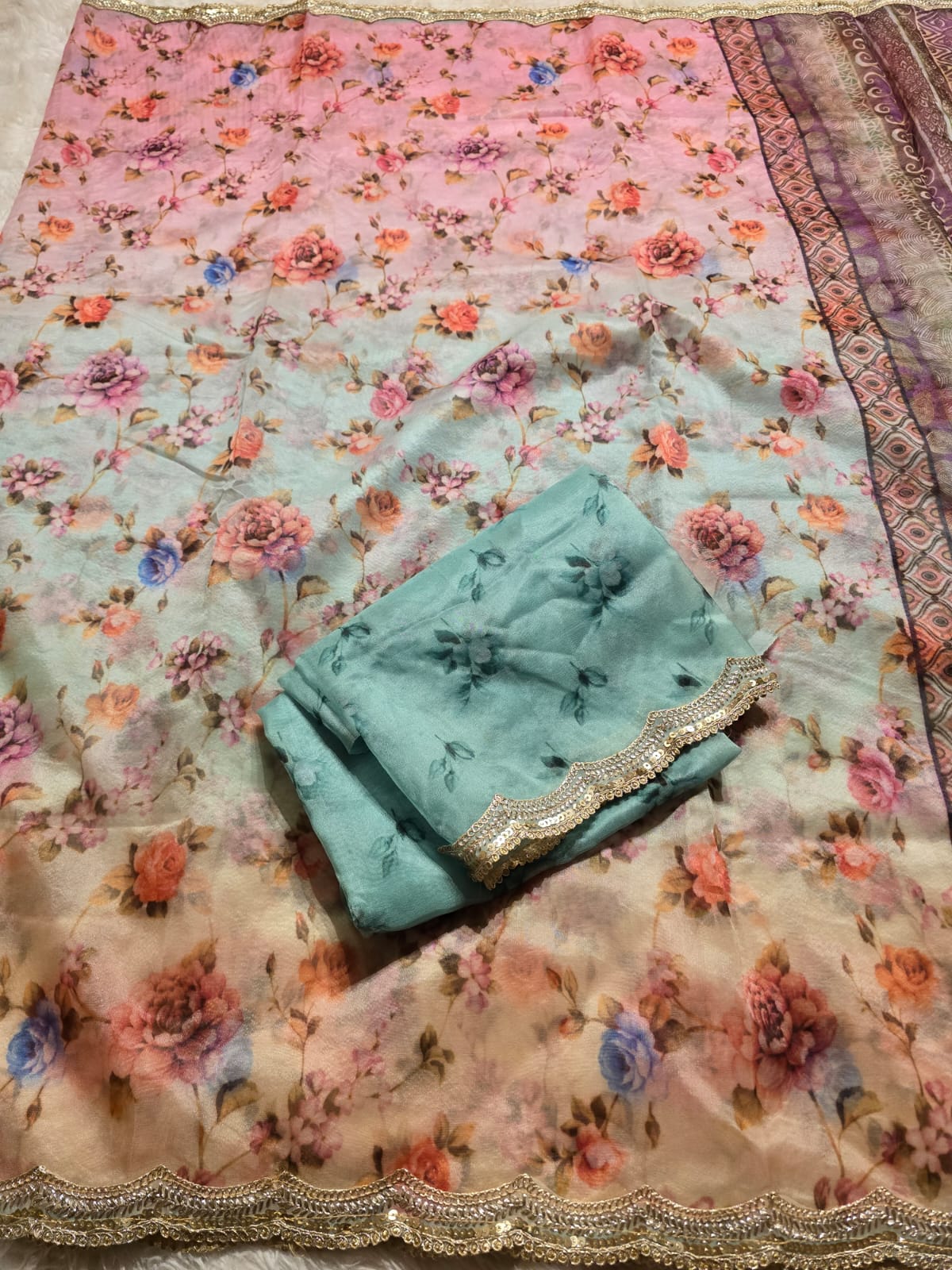 ORGANZA LACE-FLORAL ELEGANCE SAREE