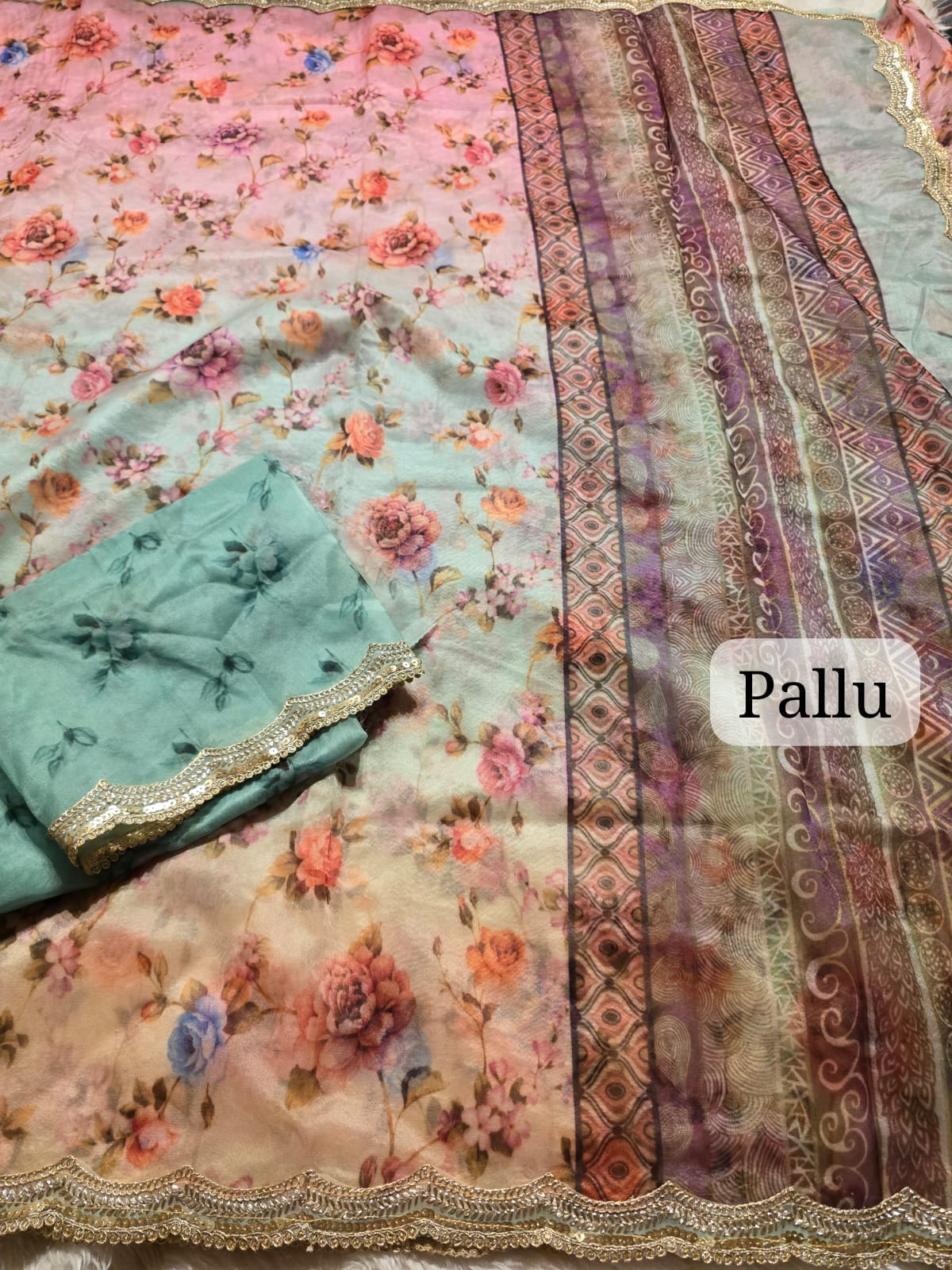 ORGANZA LACE-FLORAL ELEGANCE SAREE