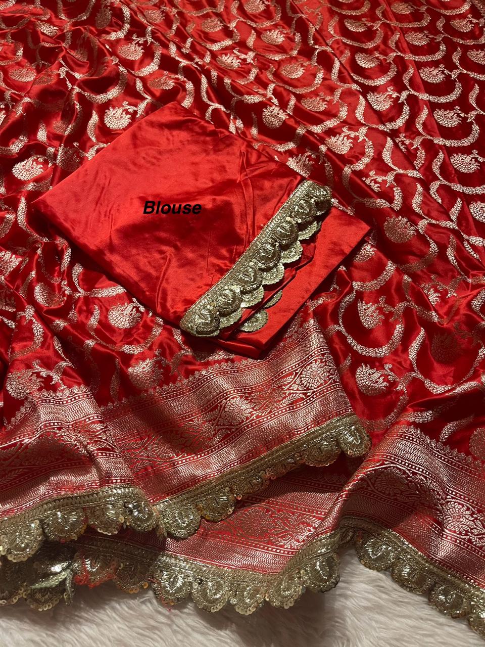 MUSHRO LACE-RED SAREE