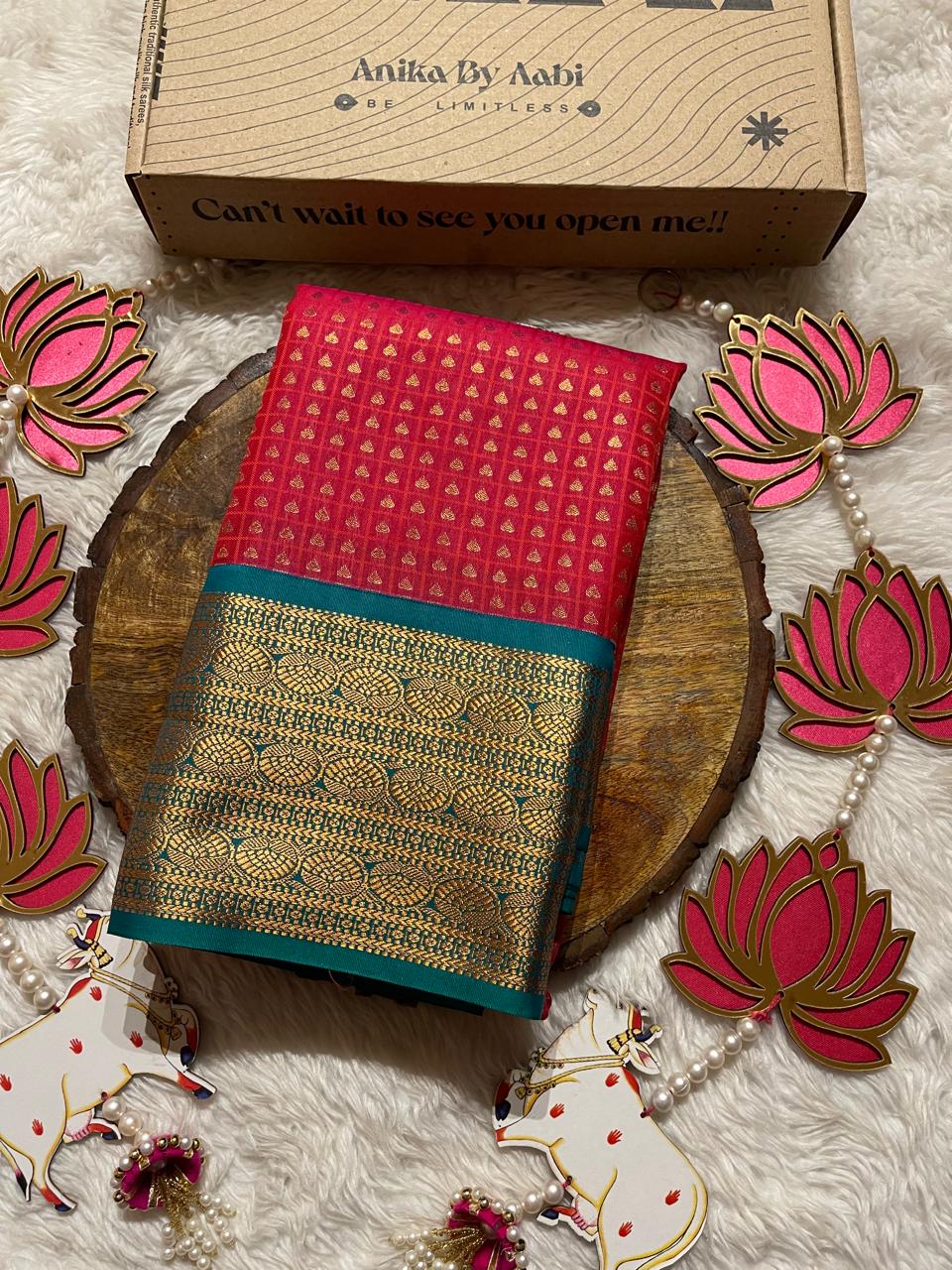 1000 BUTTAS-DARKPEACH WITH DARKTURQUOISE SAREE