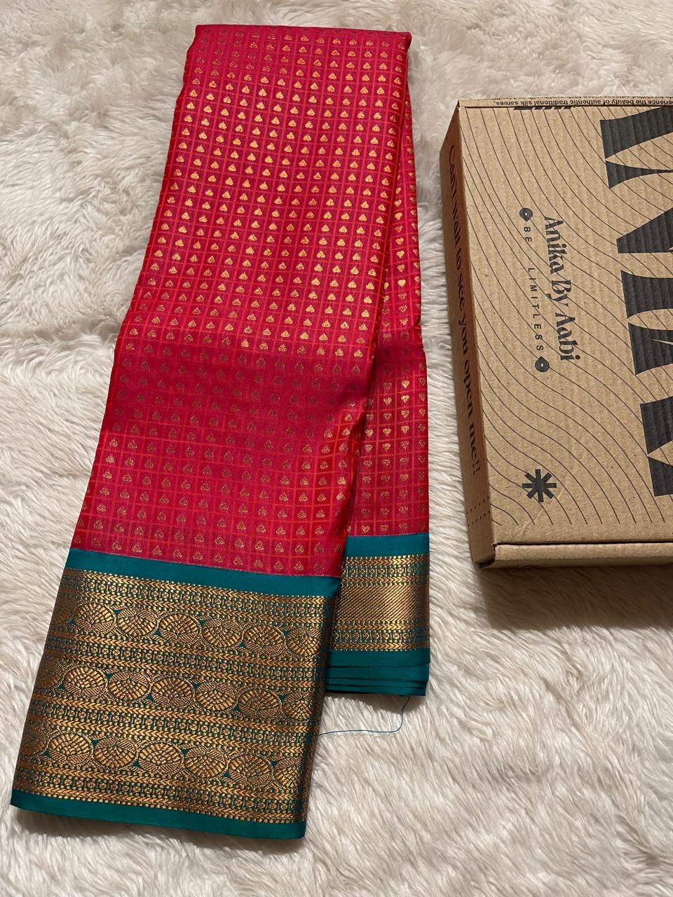 1000 BUTTAS-DARKPEACH WITH DARKTURQUOISE SAREE