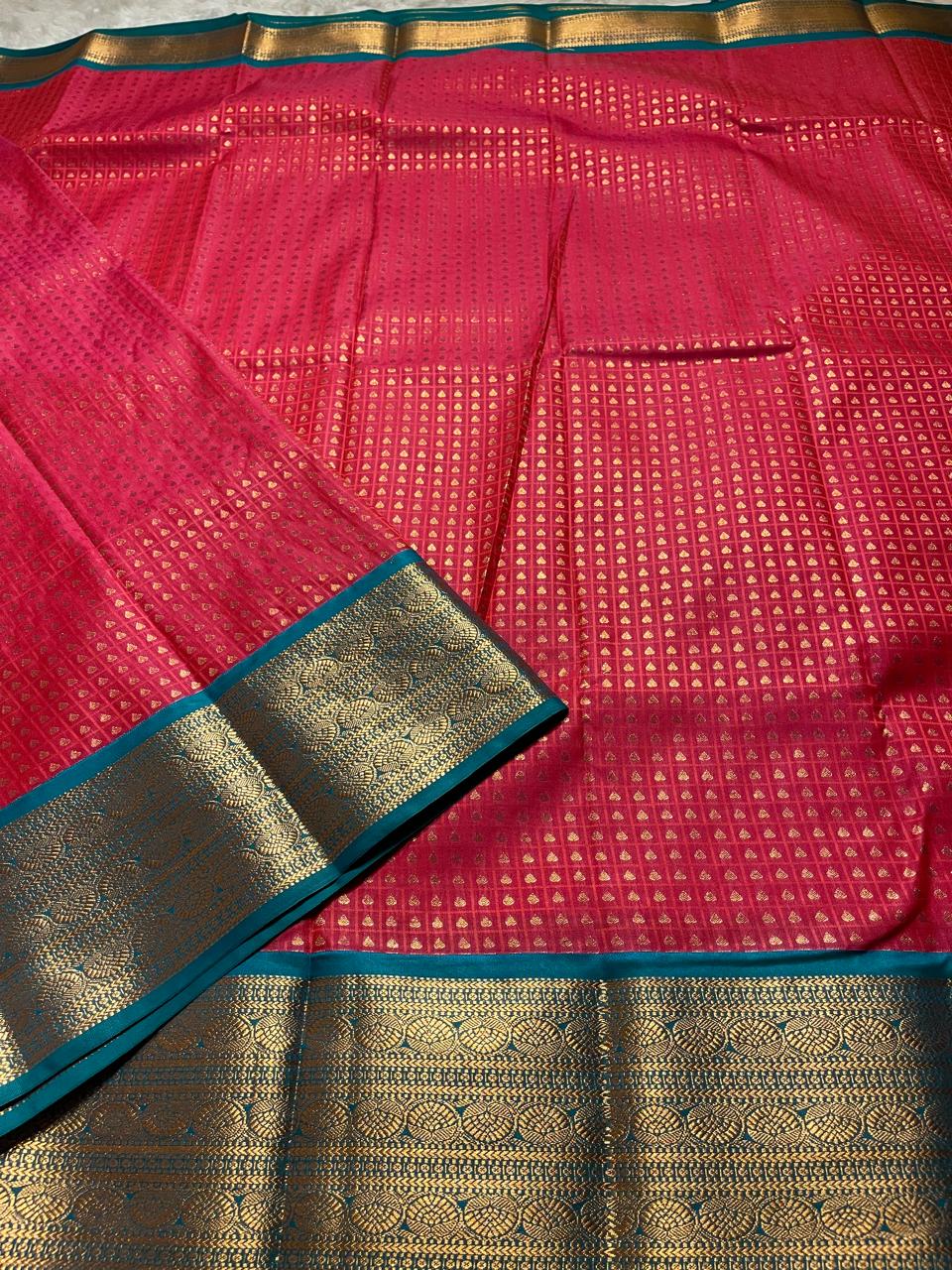 1000 BUTTAS-DARKPEACH WITH DARKTURQUOISE SAREE