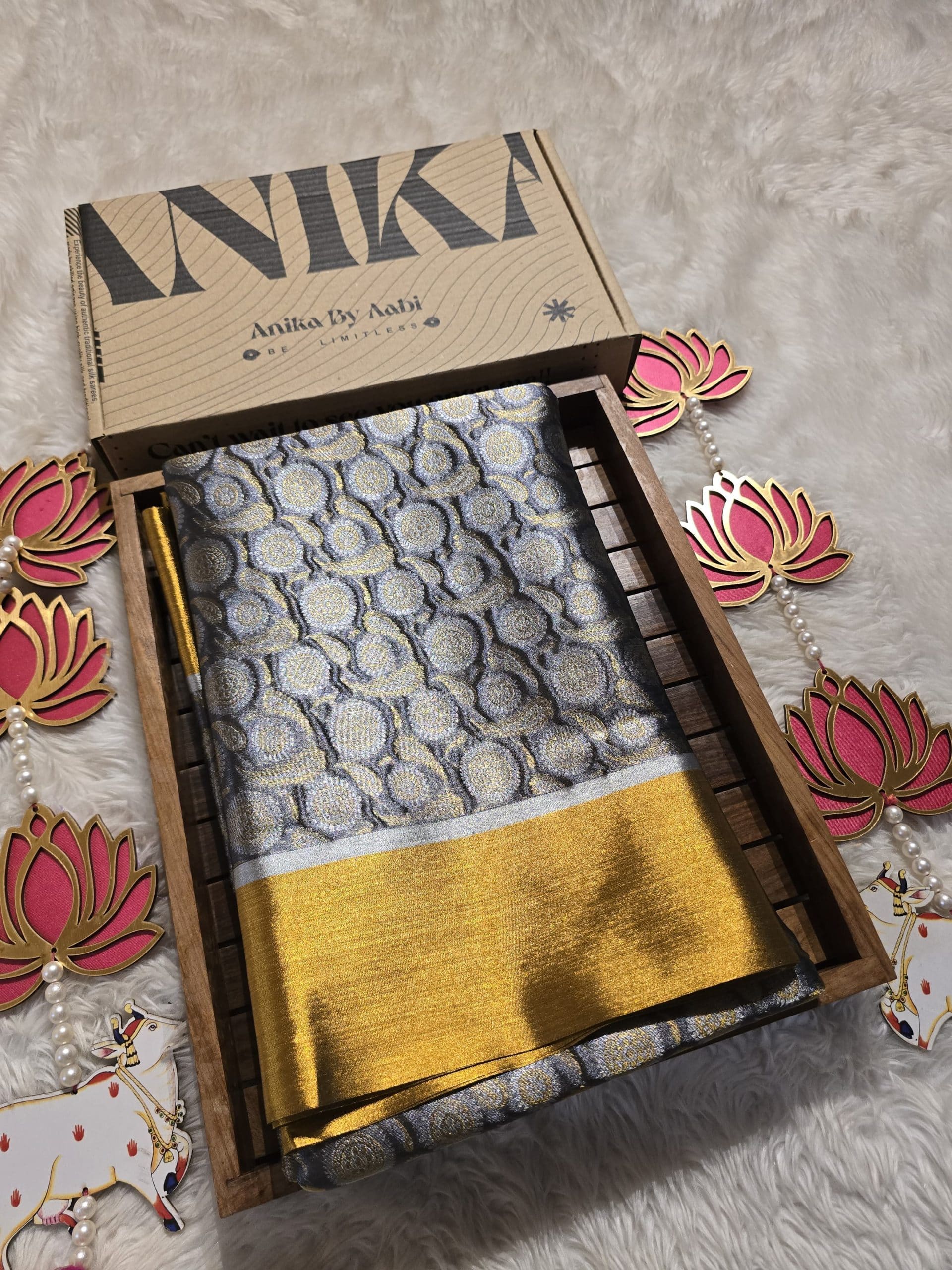 NITA-STEEL GRAY WITH GOLD SAREE