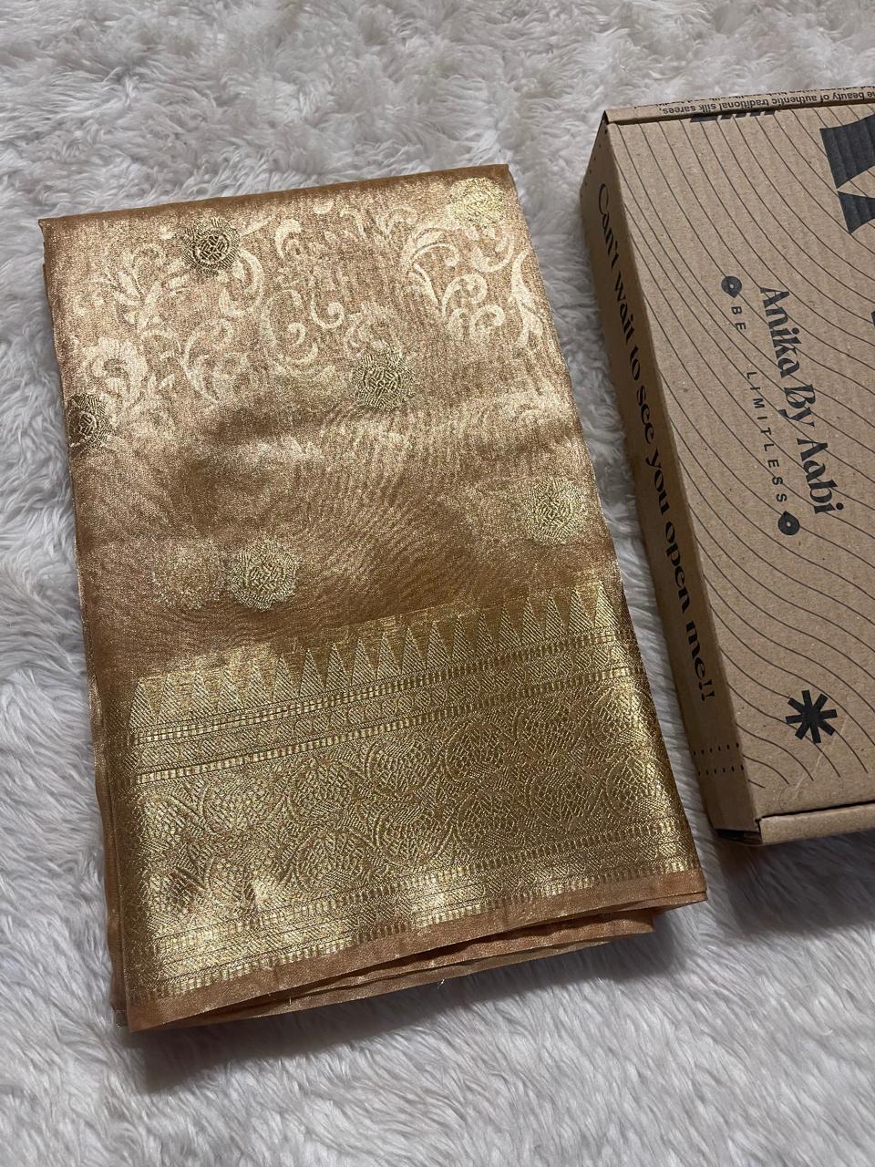 RADHI BUTTA-BEIGE PEACH GOLD SAREE