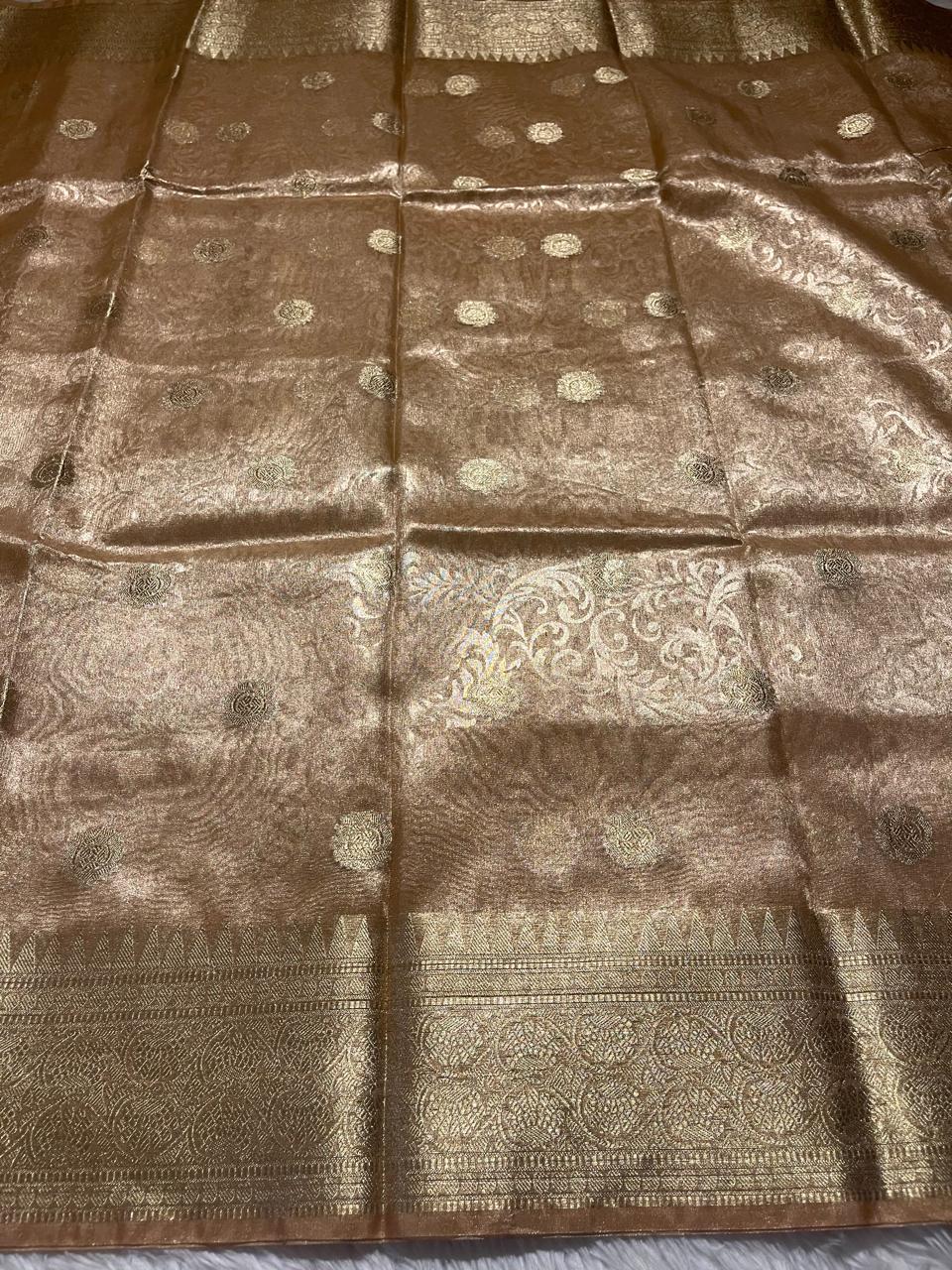 RADHI BUTTA-BEIGE PEACH GOLD SAREE