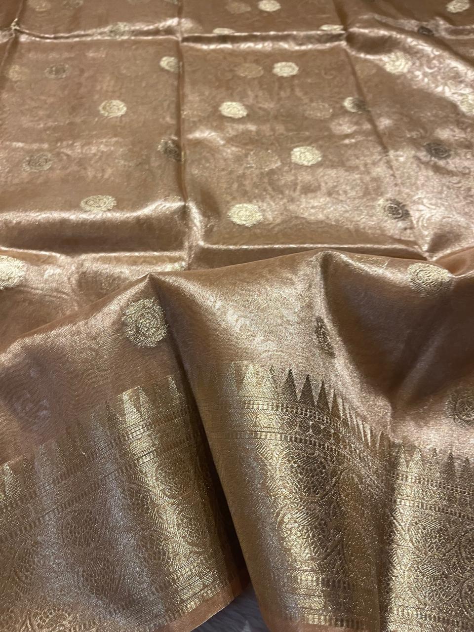 RADHI BUTTA-BEIGE PEACH GOLD SAREE