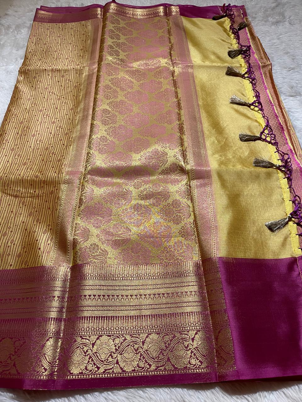 RADHIKA KT200- YELLOW DUAL TONE SAREE
