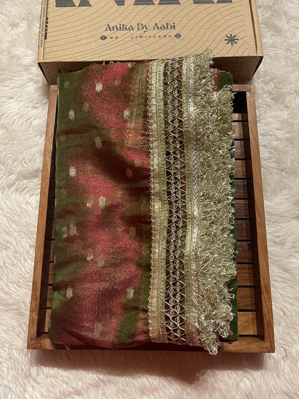 BANARASI LACE-GREEN DUAL TONE SAREE