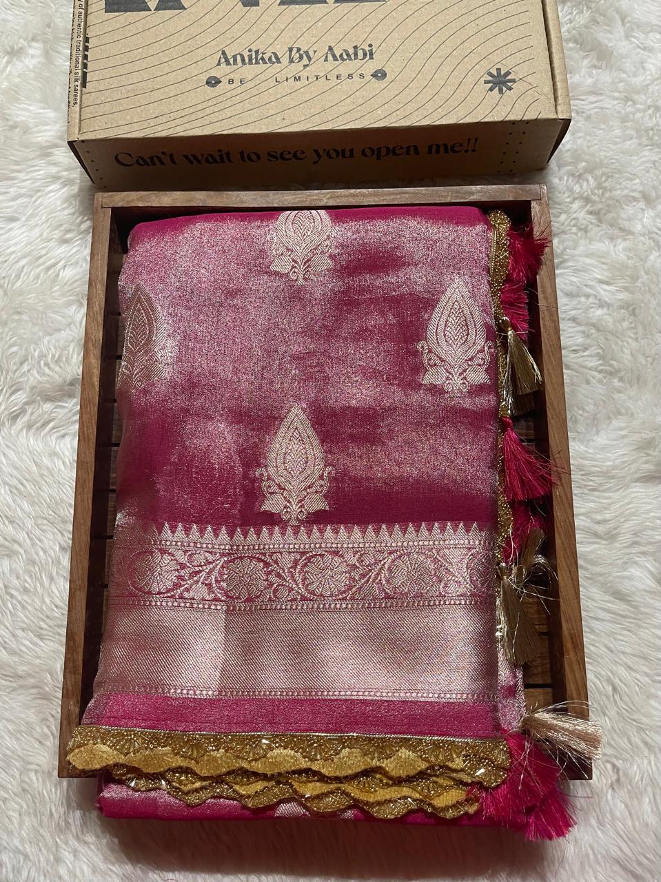 TISSUE LACE-DARK ONION PINK 2 SAREE