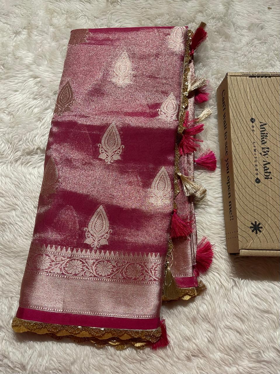 TISSUE LACE-DARK ONION PINK 2 SAREE