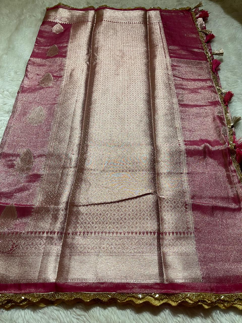 TISSUE LACE-DARK ONION PINK 2 SAREE