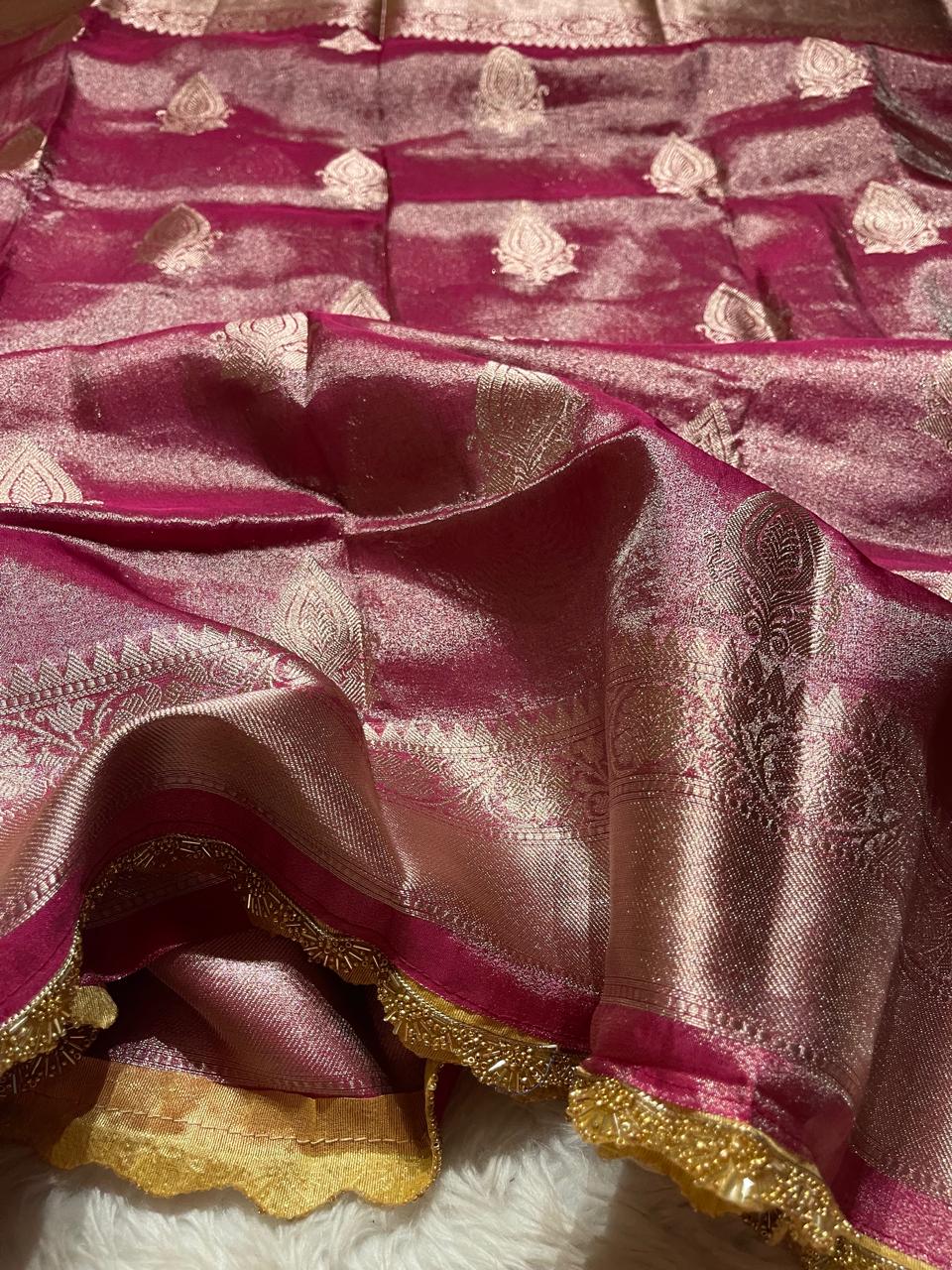 TISSUE LACE-DARK ONION PINK 2 SAREE