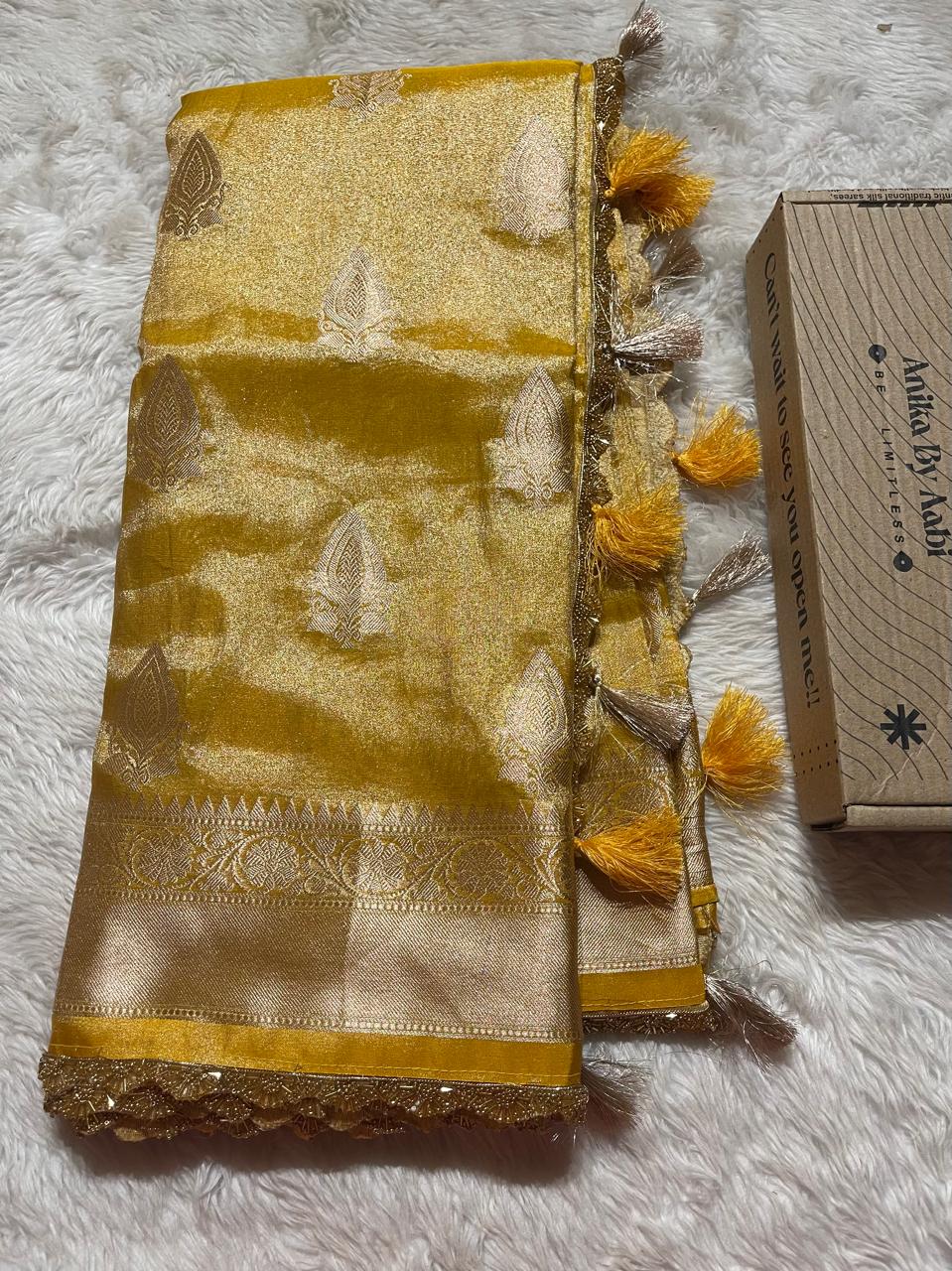 TISSUE LACE-ROYAL YELLOW GOLD 2 SAREE