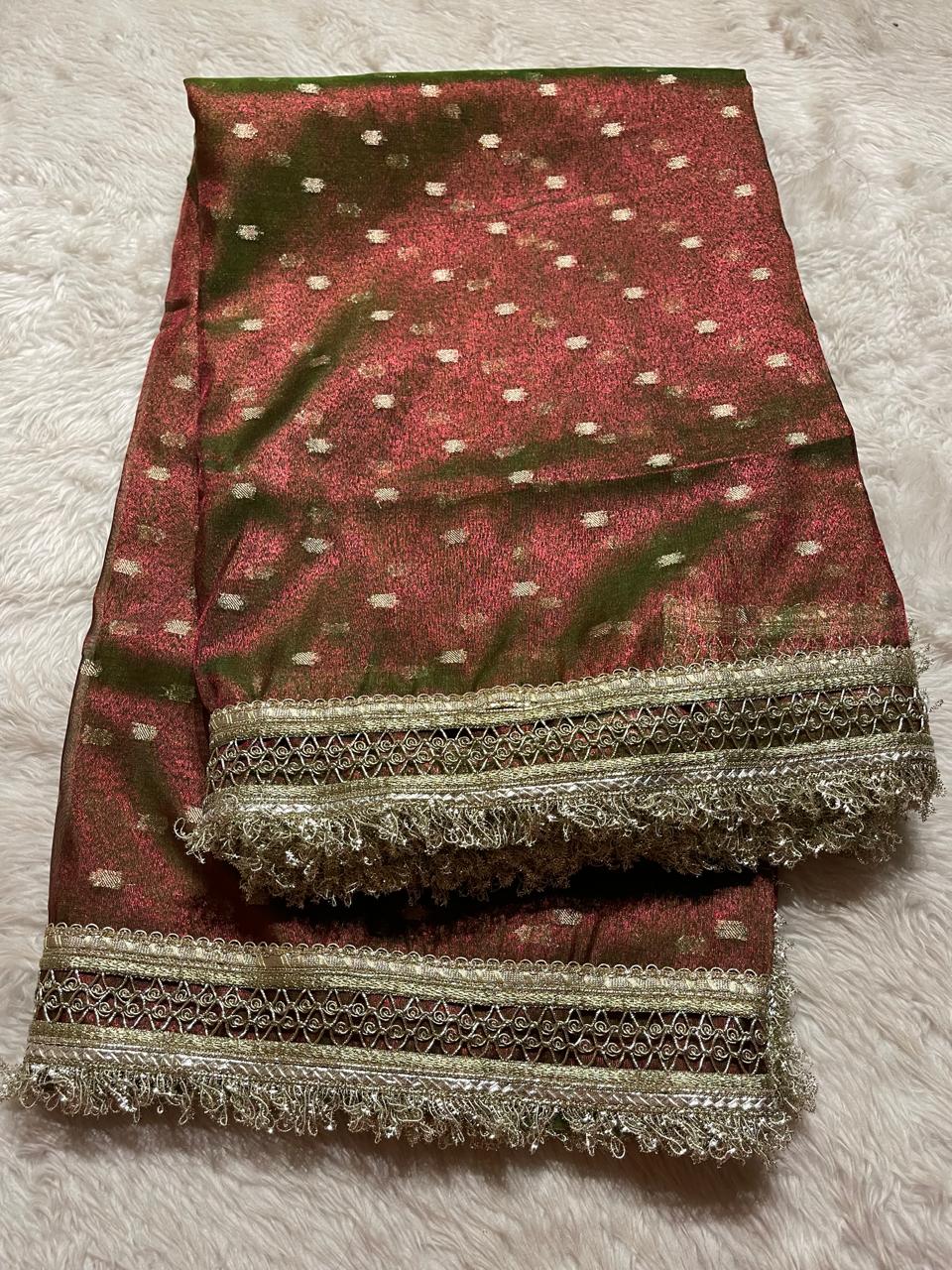 BANARASI LACE-GREEN DUAL TONE SAREE