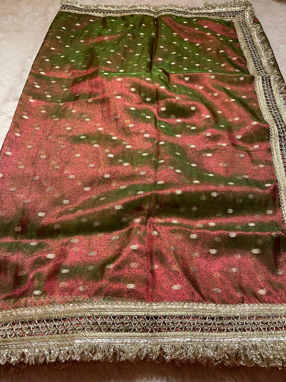 BANARASI LACE-GREEN DUAL TONE SAREE