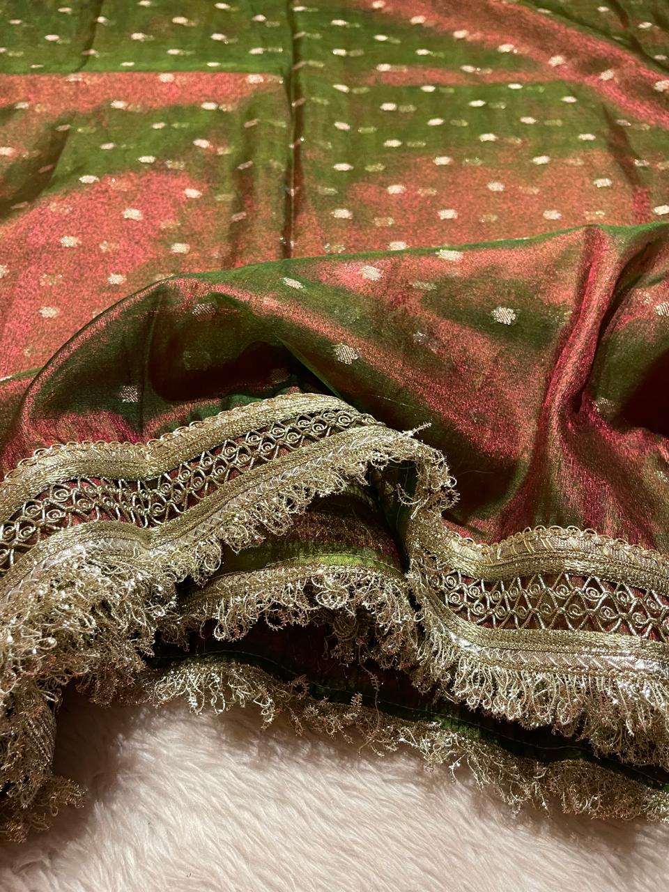 BANARASI LACE-GREEN DUAL TONE SAREE