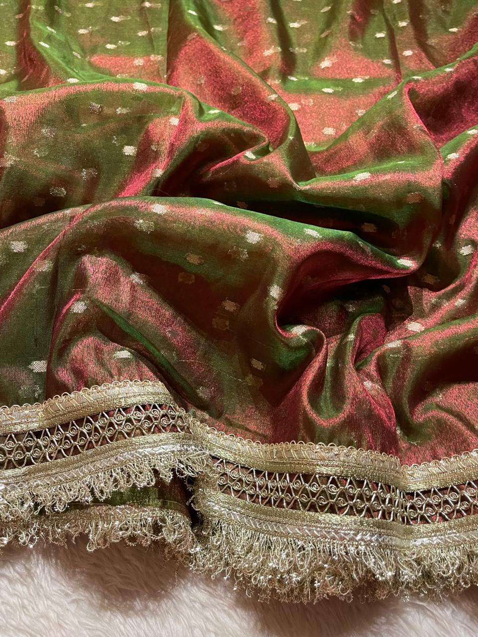 BANARASI LACE-GREEN DUAL TONE SAREE
