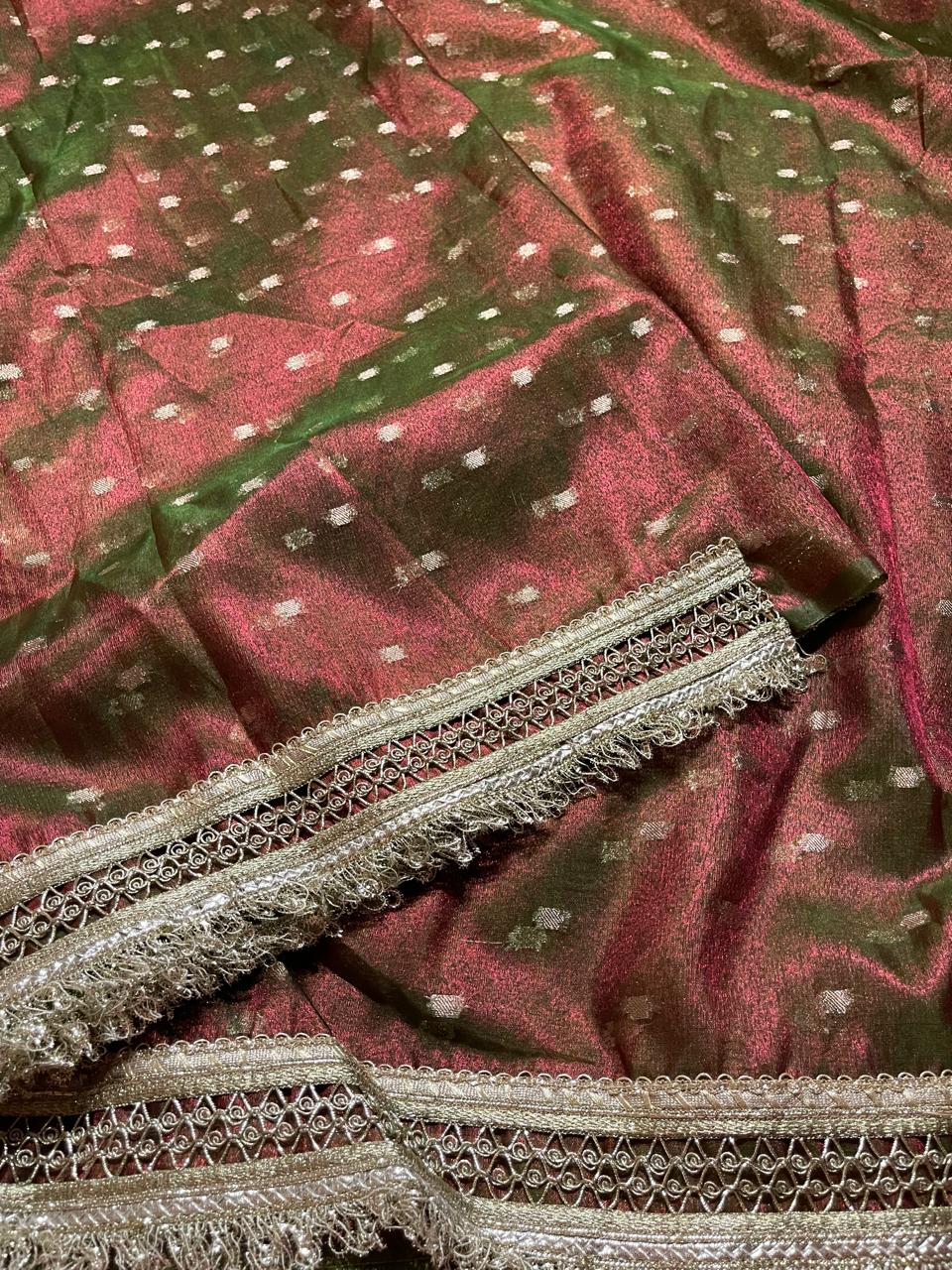 BANARASI LACE-GREEN DUAL TONE SAREE
