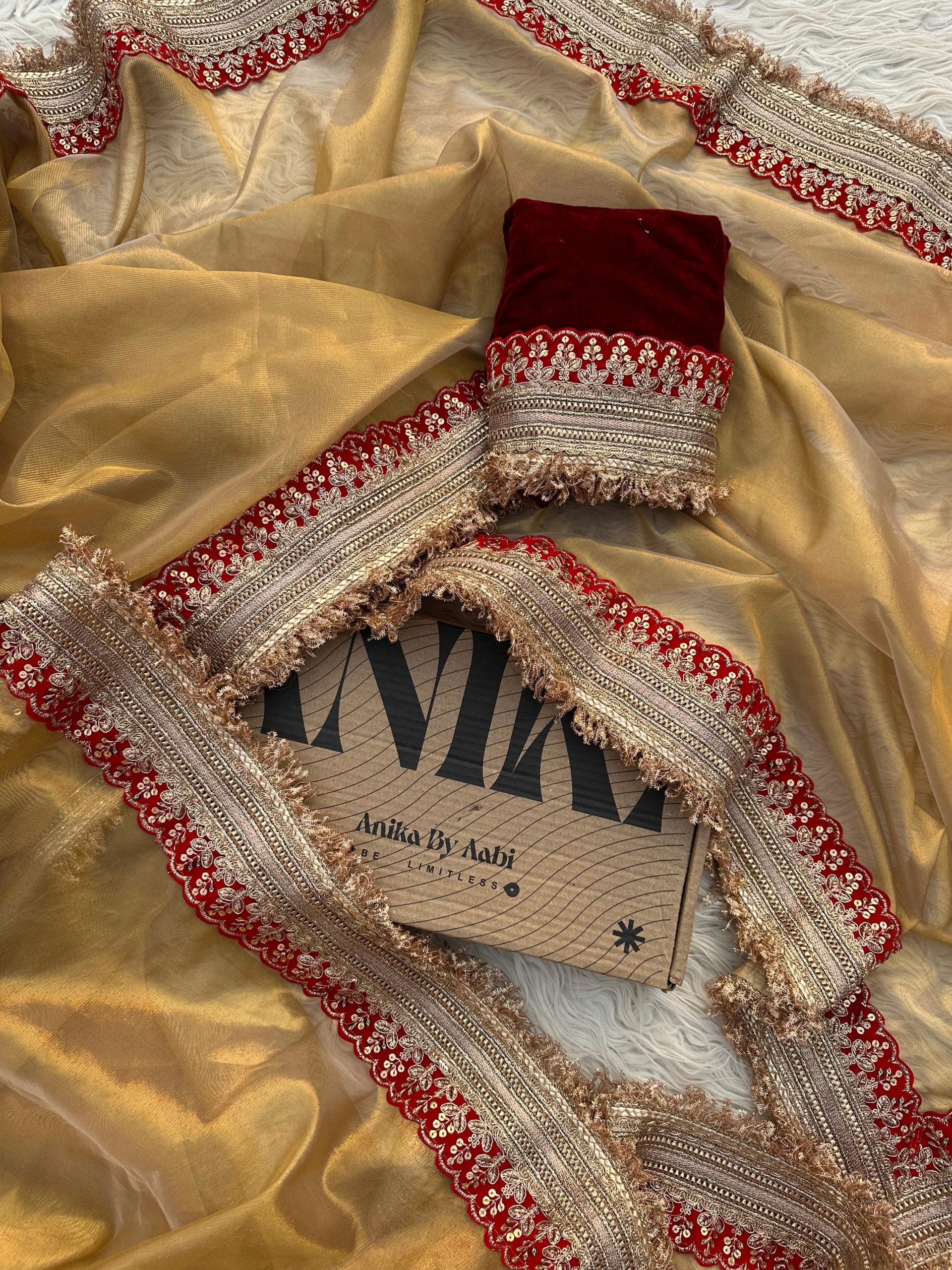 TISSUE LUXE-GOLD&RED SAREE
