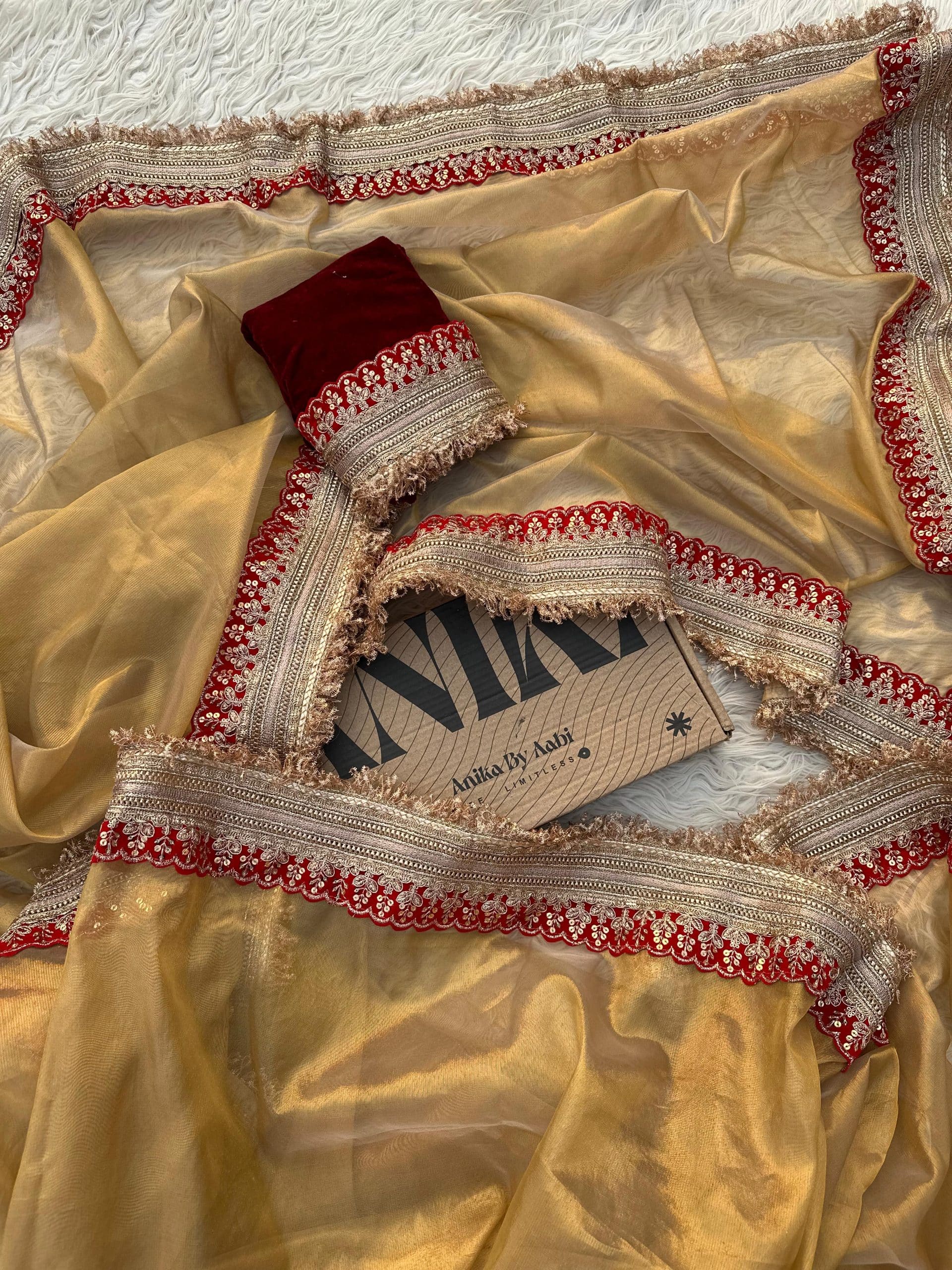 TISSUE LUXE-GOLD&RED SAREE