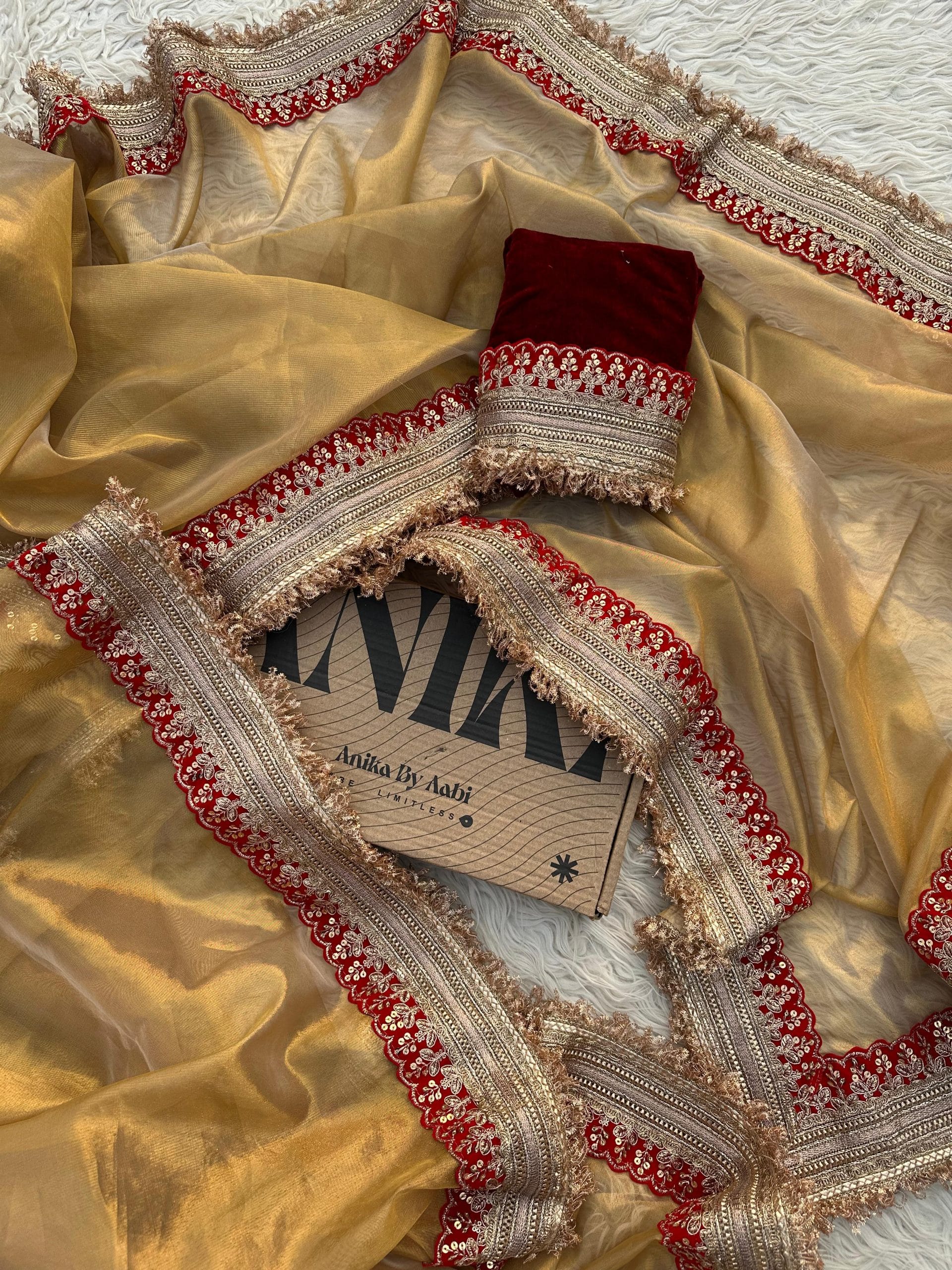 TISSUE LUXE-GOLD&RED SAREE