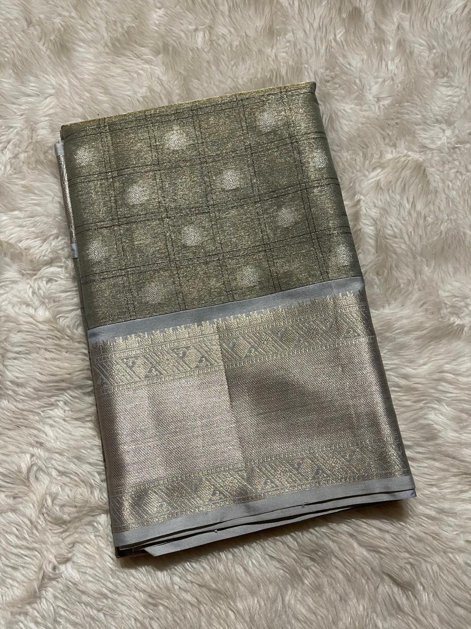 SWAGATH CHECKS - PASTEL GREEN GRAY SAREE