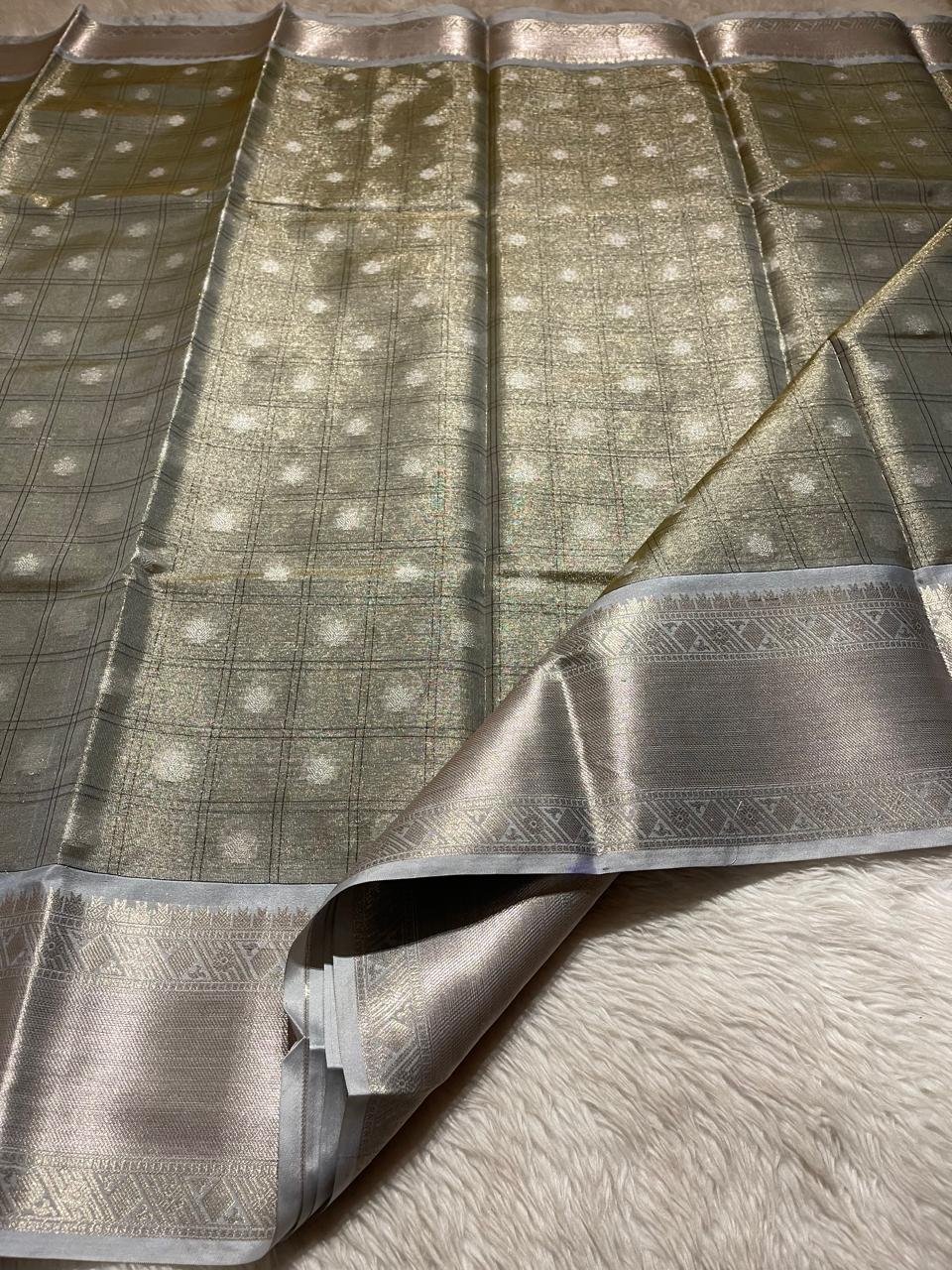 SWAGATH CHECKS - PASTEL GREEN GRAY SAREE