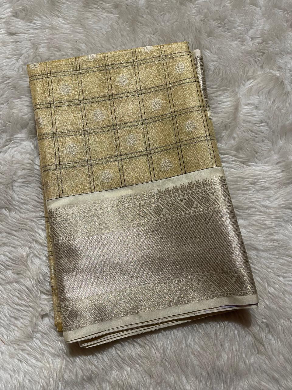 SWAGATH CHECKS-BEIGE YELLOW SAREE