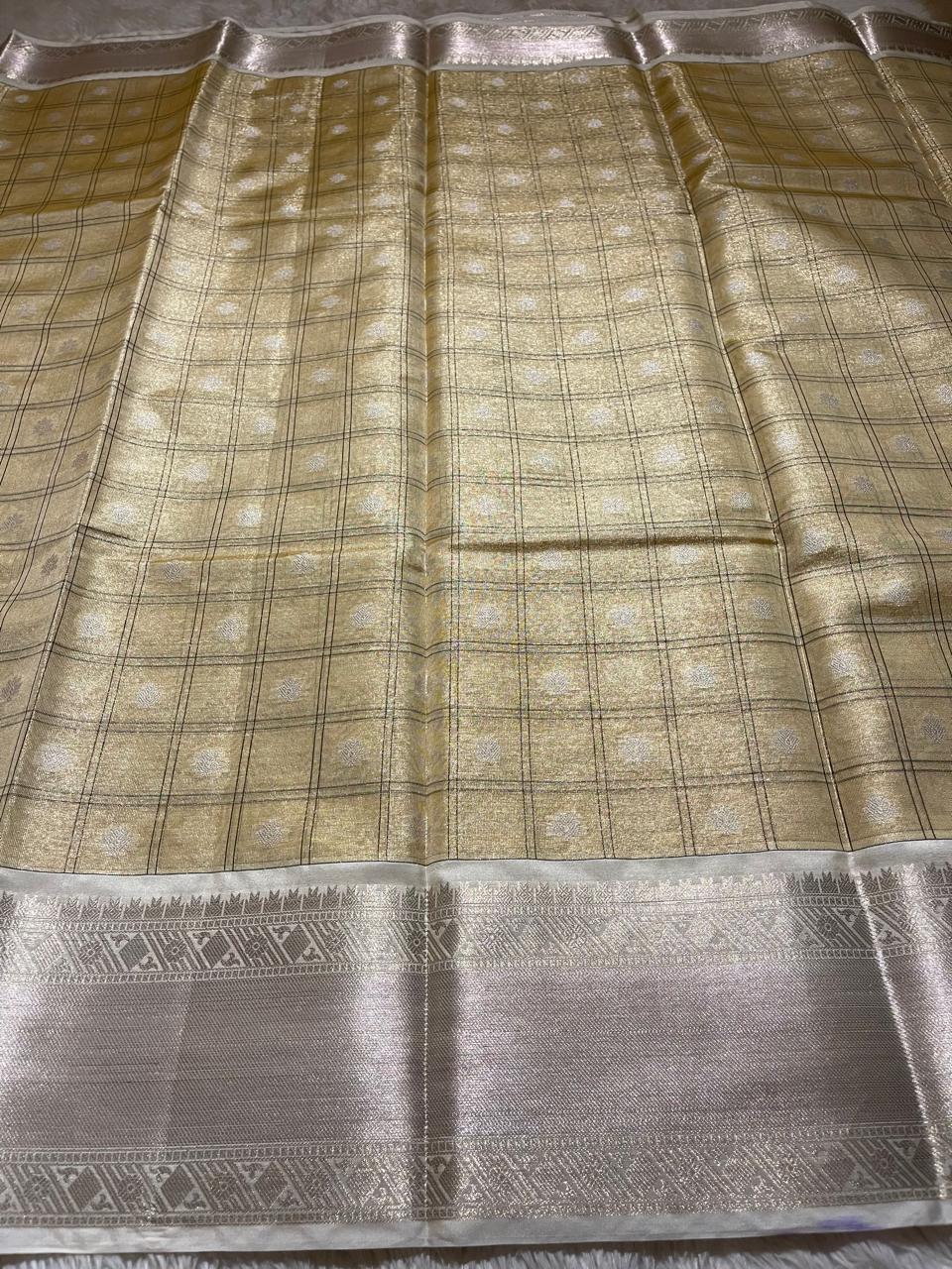 SWAGATH CHECKS-BEIGE YELLOW SAREE