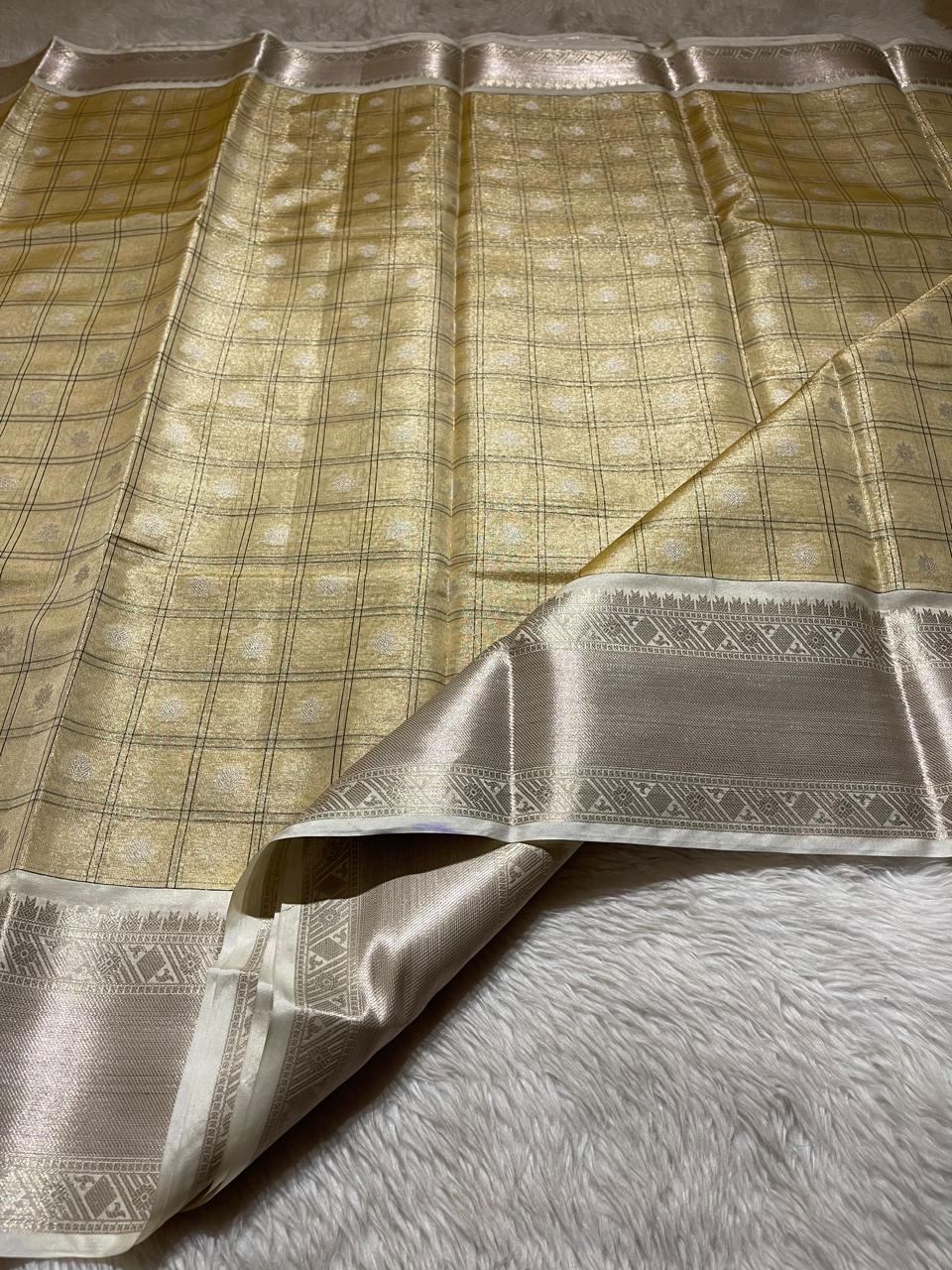 SWAGATH CHECKS-BEIGE YELLOW SAREE