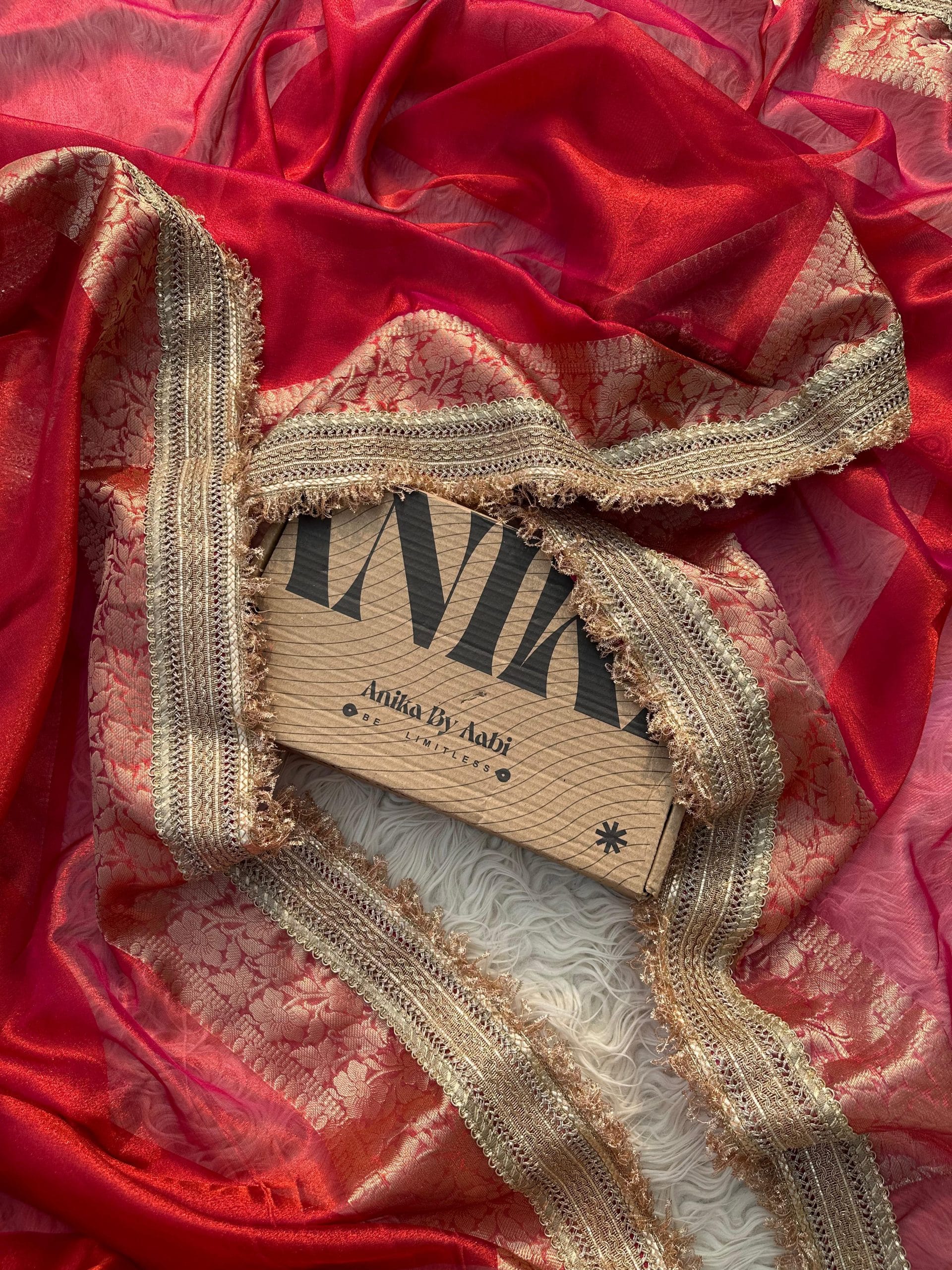 TISSUE LUXE-DARK PINKISH RED DUAL TONE SAREE
