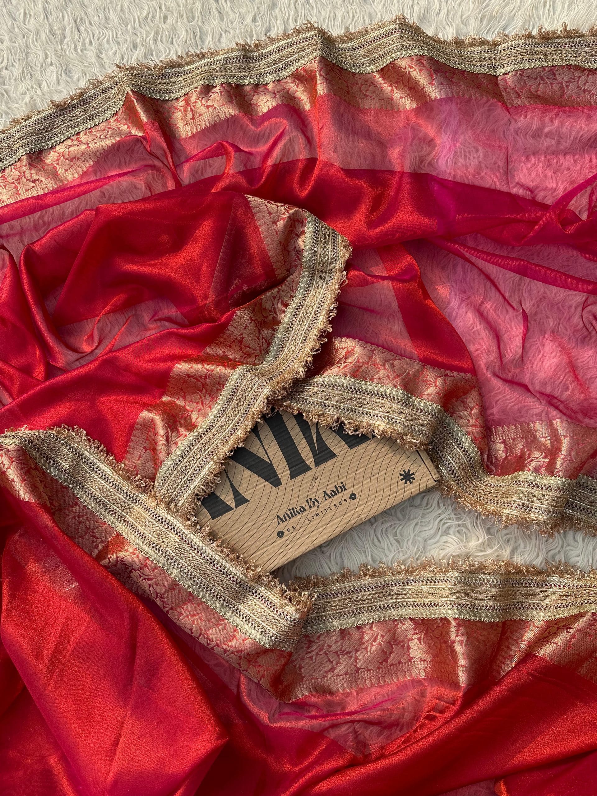 TISSUE LUXE-DARK PINKISH RED DUAL TONE SAREE