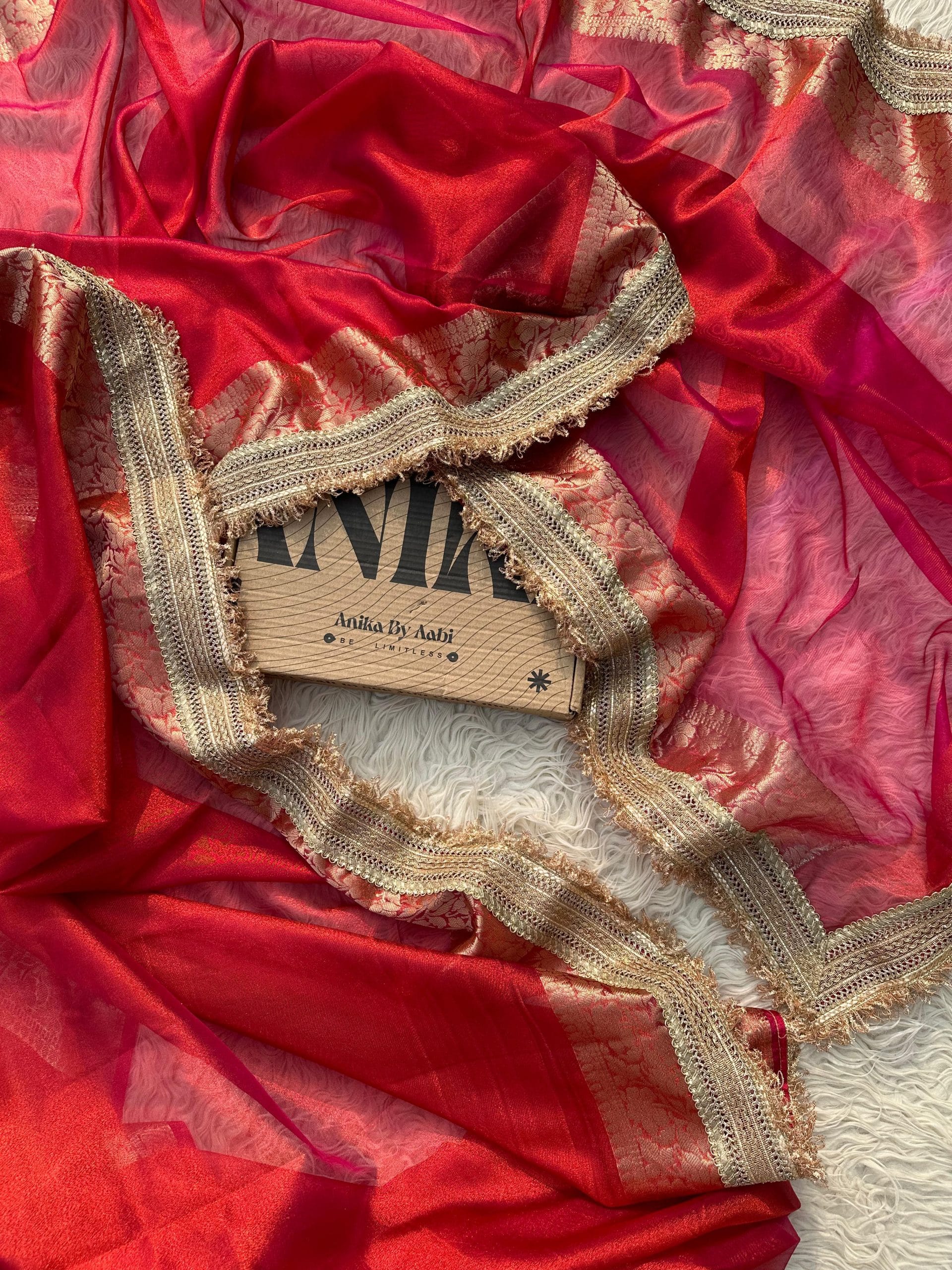 TISSUE LUXE-DARK PINKISH RED DUAL TONE SAREE